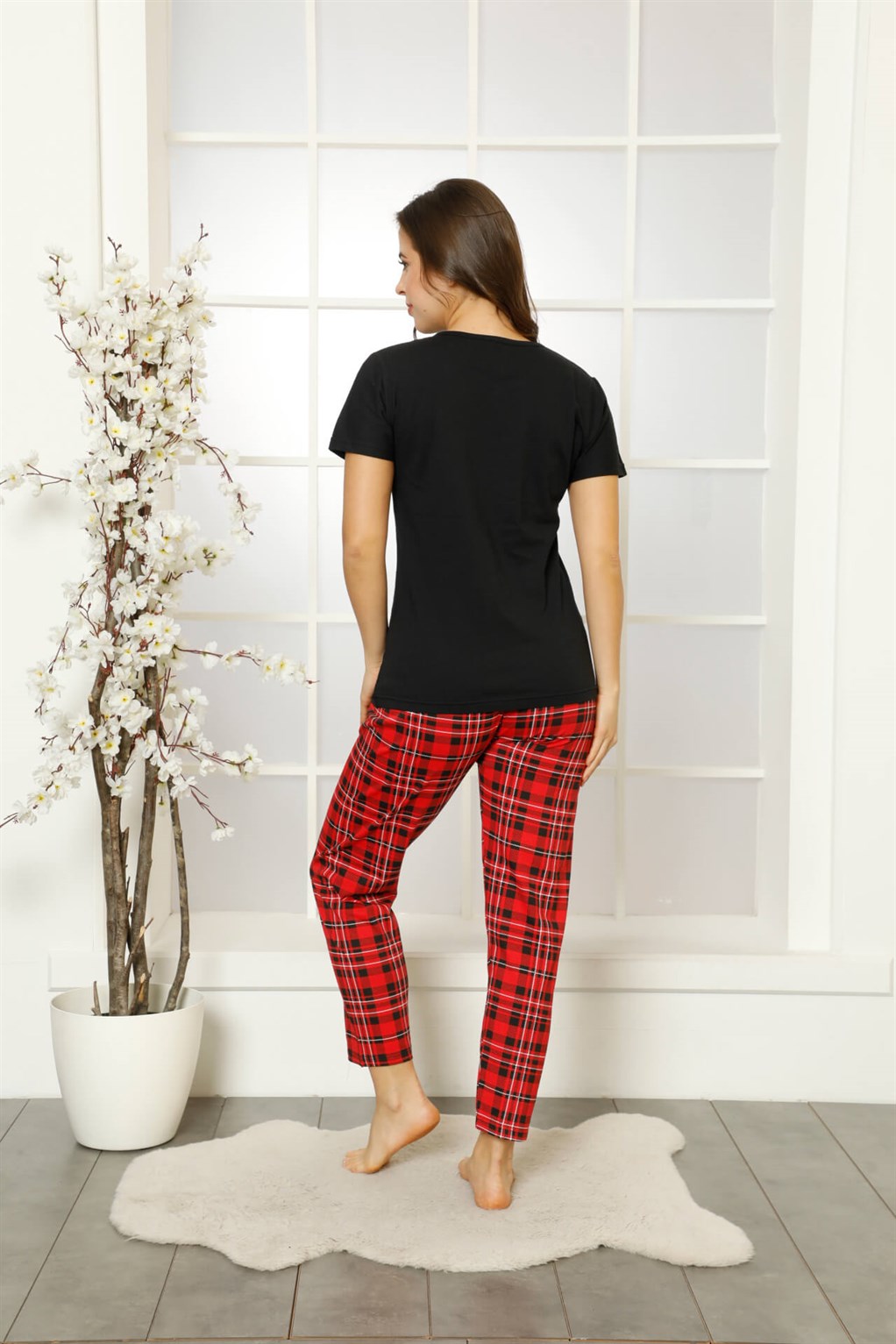 Akbeniz Kadın %100 Pamuk Penye Kısa Kol Pijama Takım 3467