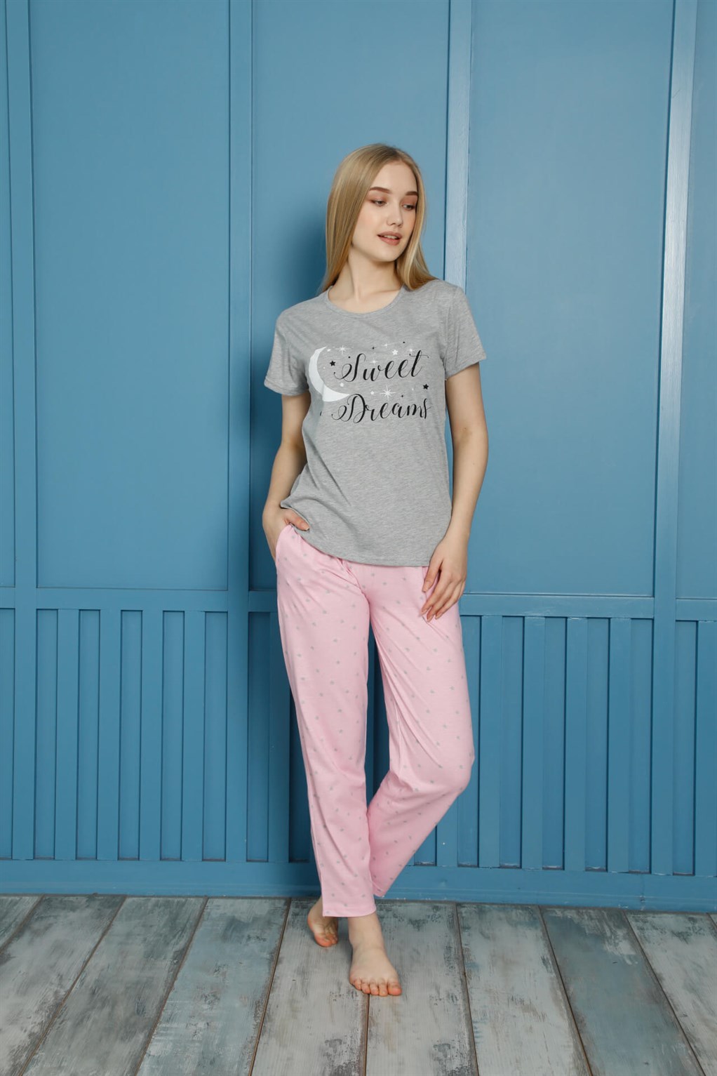 Akbeniz Kadın %100 Pamuk Penye Kısa Kol Pijama Takım 3462