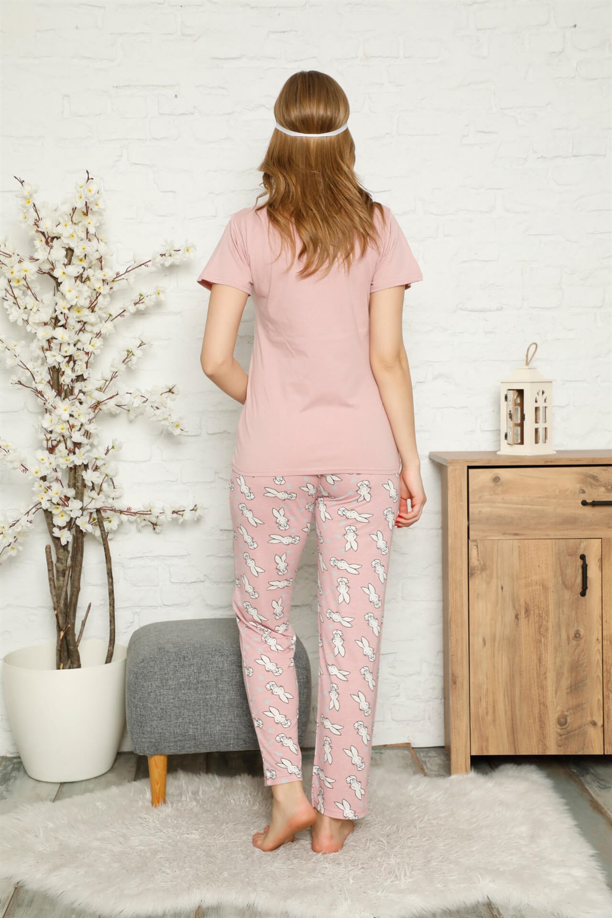 Akbeniz Kadın %100 Pamuk Penye Kısa Kol Pijama Takım 3328