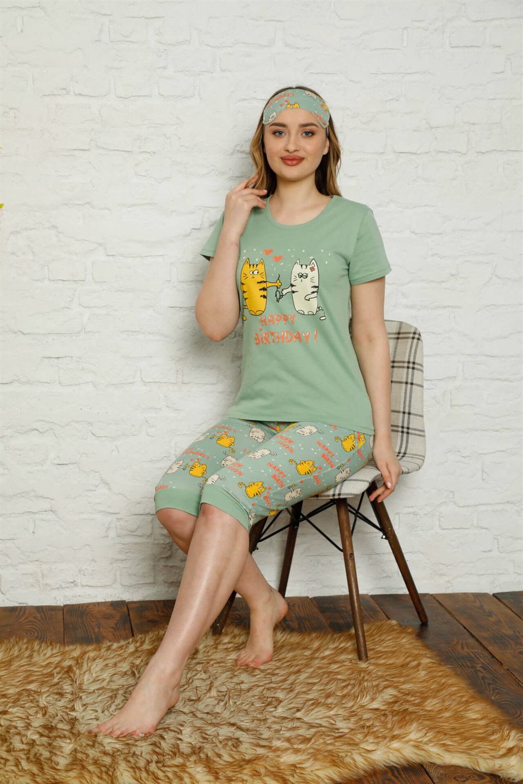 Akbeniz Kadın %100 Pamuk Penye Kısa Kol Kapri Pijama Takım 3545