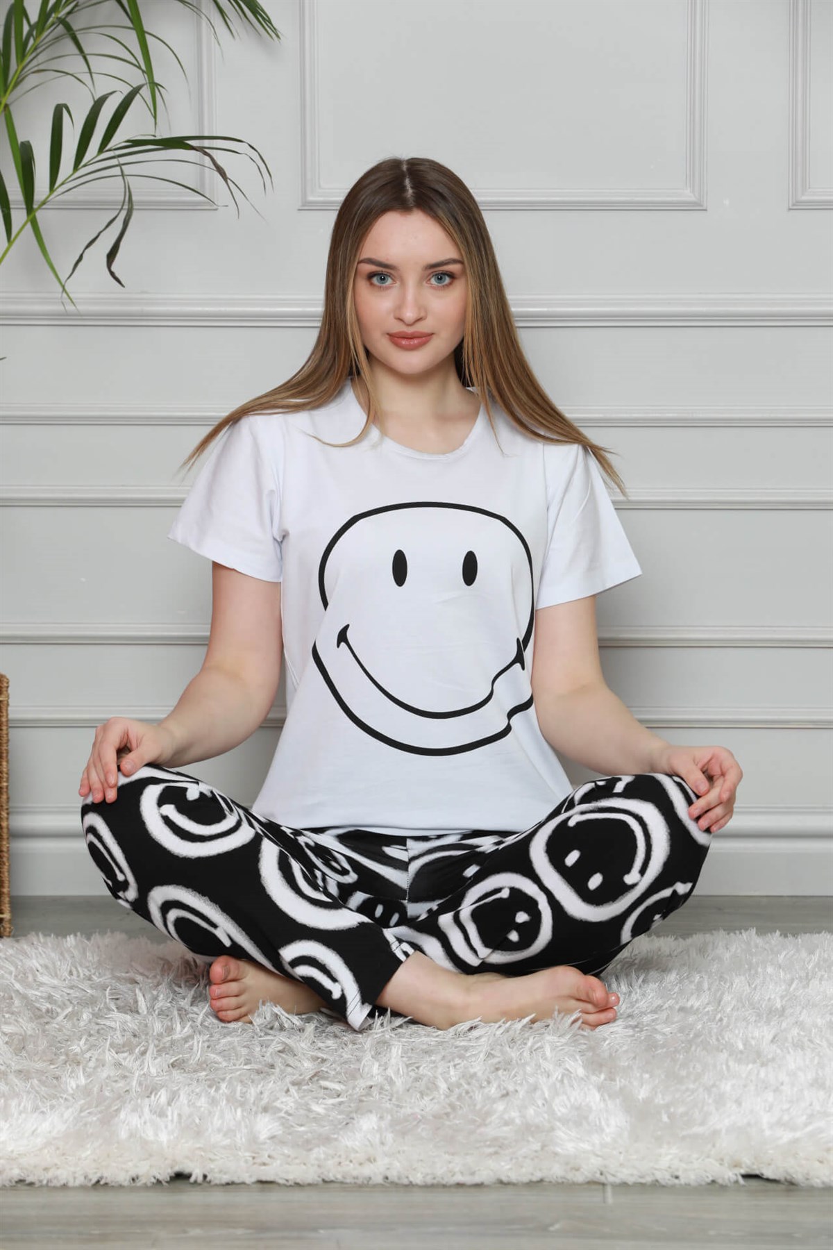 Akbeniz Kadın %100 Pamuk Penye Kısa Kol Pijama Takım 3324