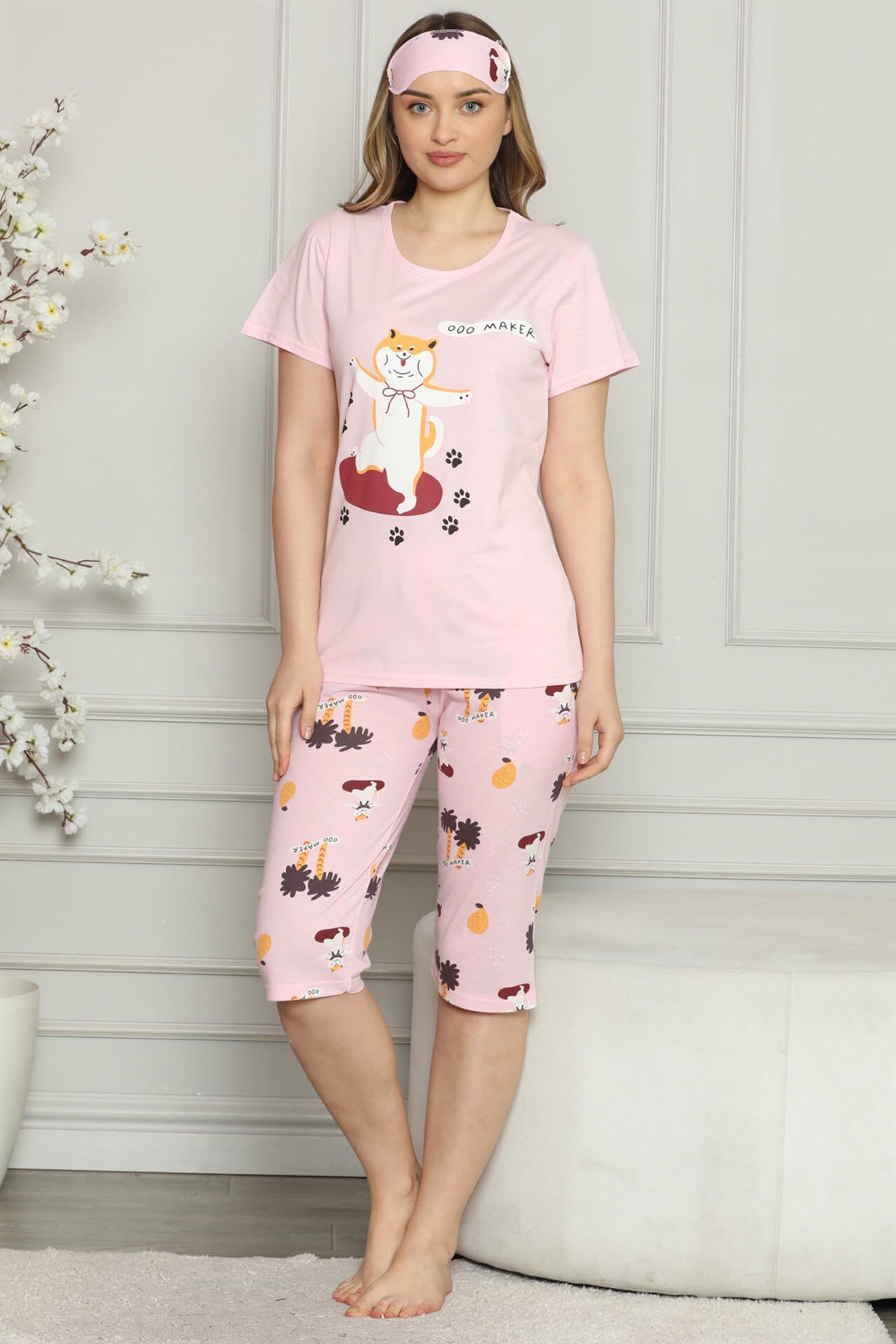 Akbeniz Kadın %100 Pamuk Penye Kısa Kol Kapri Pijama Takım 3532