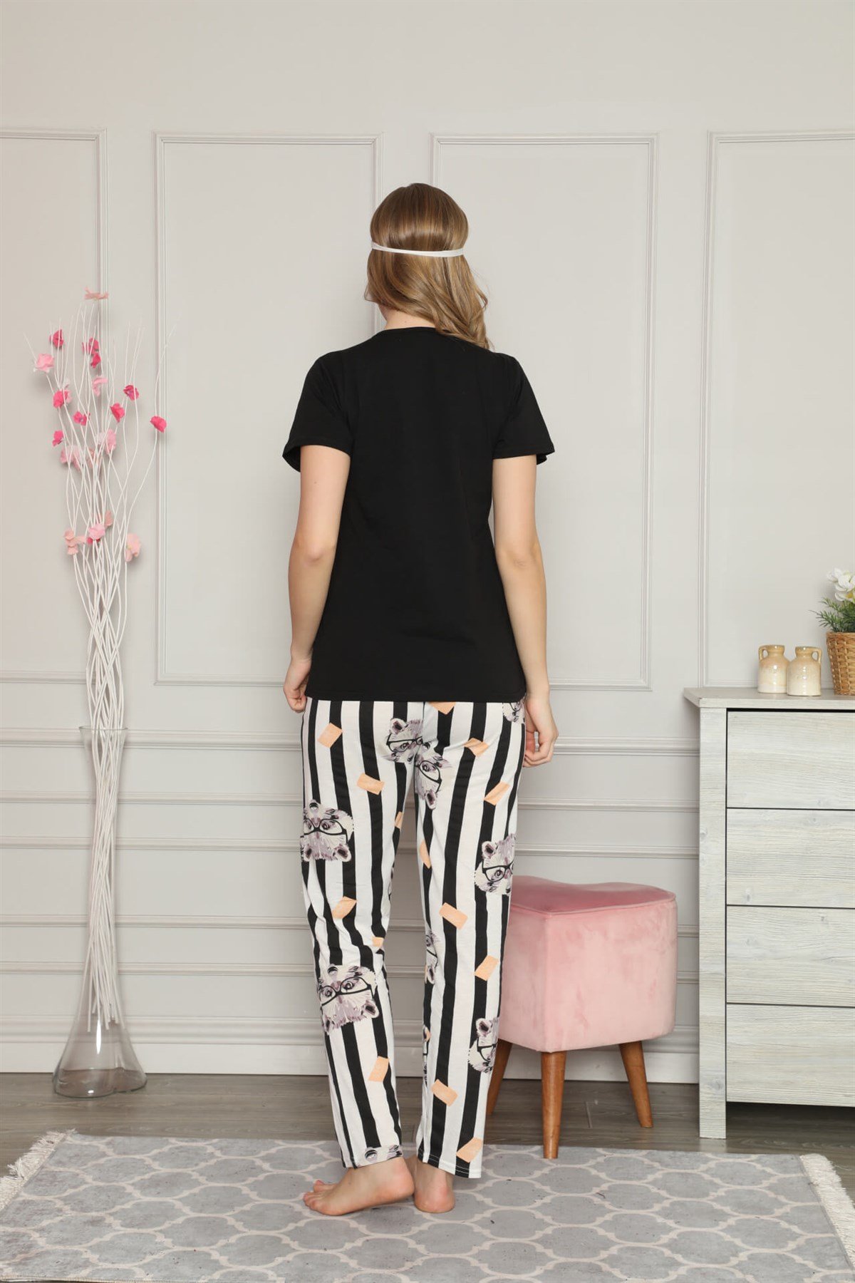 Akbeniz Kadın %100 Pamuk Penye Kısa Kol Pijama Takım 3333
