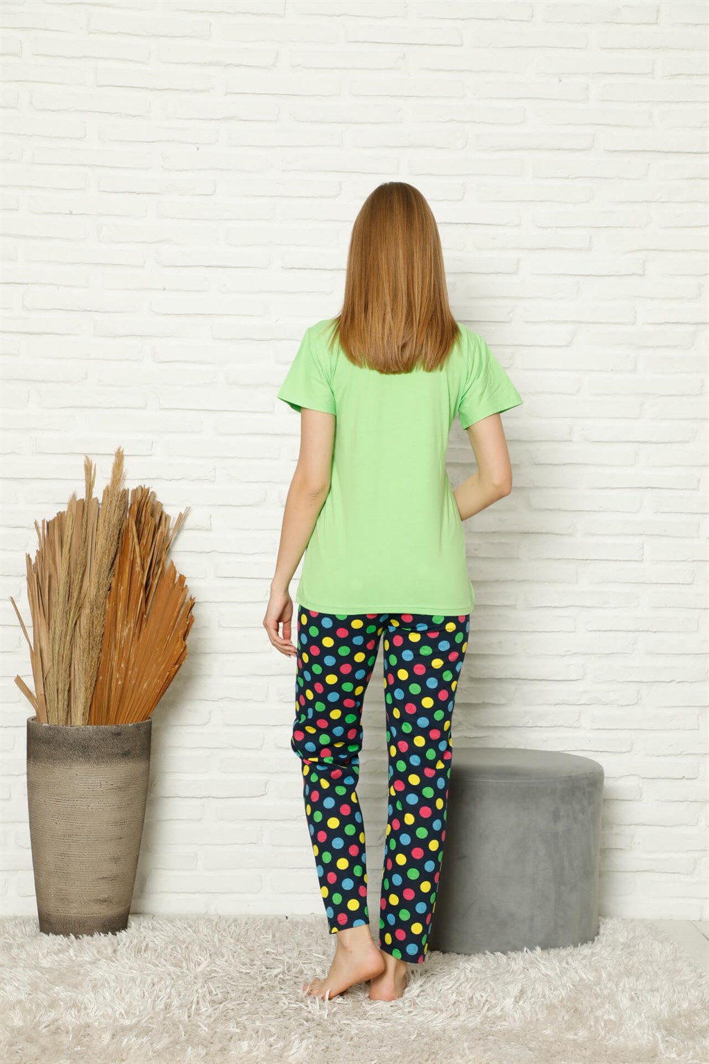 Akbeniz Kadın %100 Pamuk Penye Kısa Kol Pijama Takım 3443