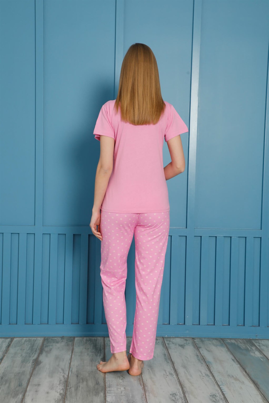 Akbeniz Kadın %100 Pamuk Penye Kısa Kol Pijama Takım 3450