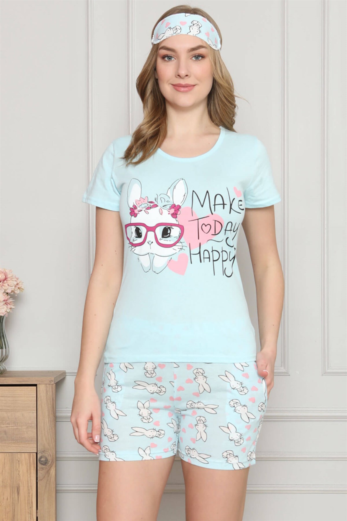 Akbeniz Kadın %100 Pamuk Penye Kısa Kol Şortlu Pijama Takım 4320