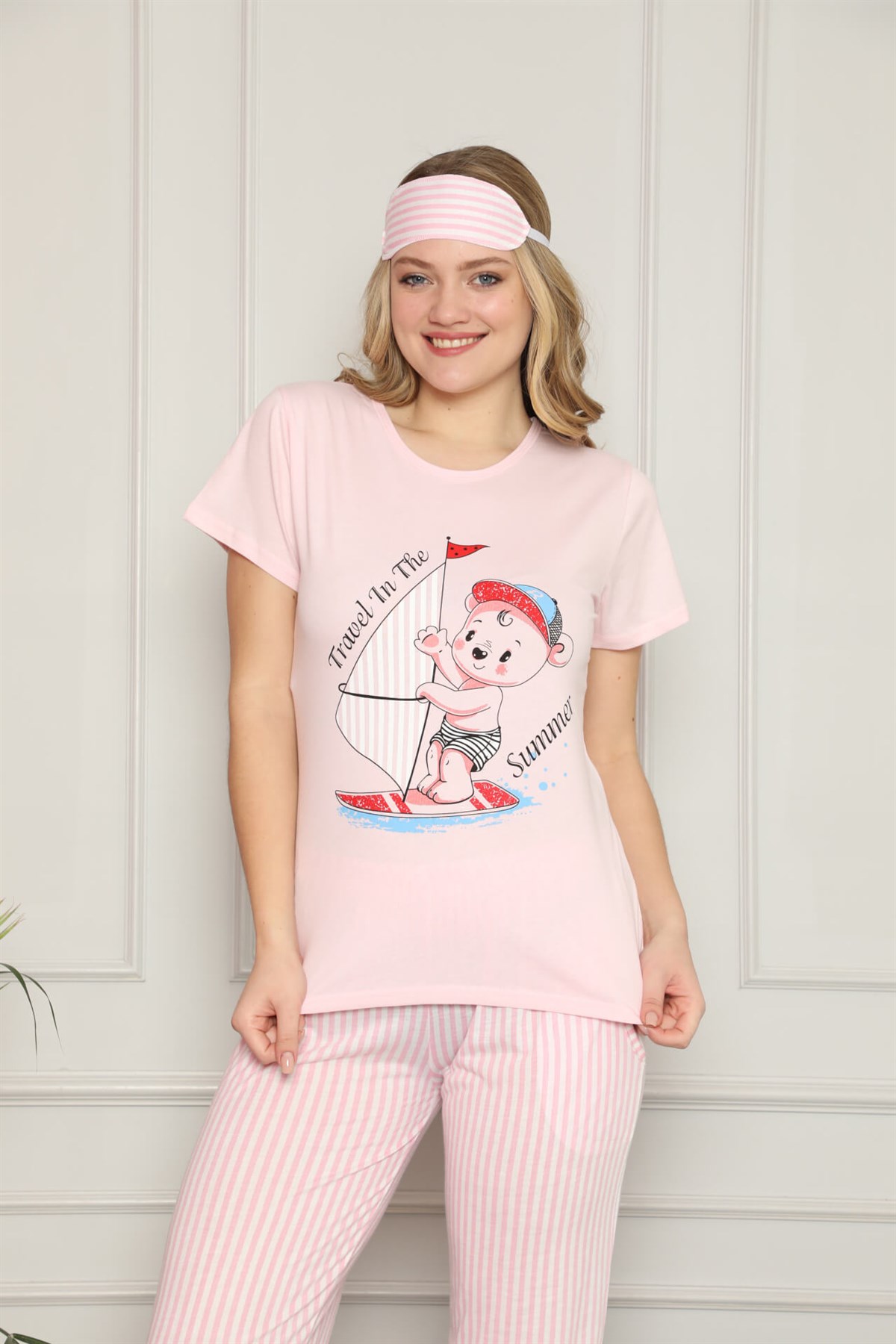 Akbeniz Kadın %100 Pamuk Penye Kısa Kol Pijama Takım 3338