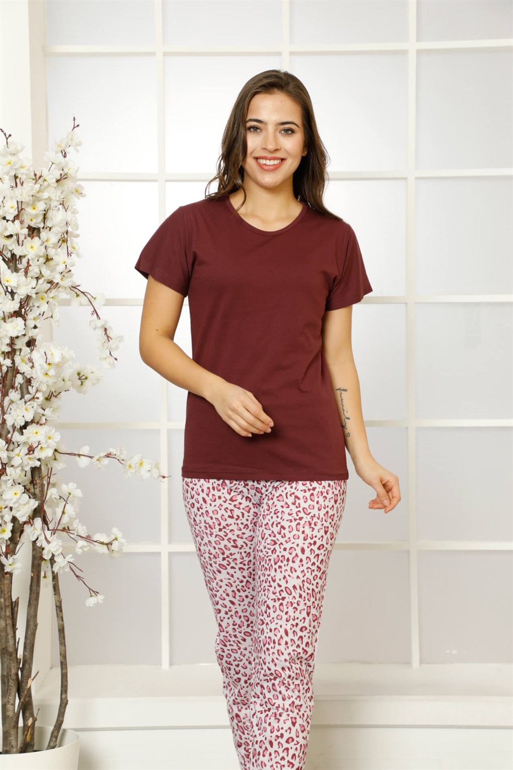 Akbeniz Kadın %100 Pamuk Penye Kısa Kol Pijama Takım 3464