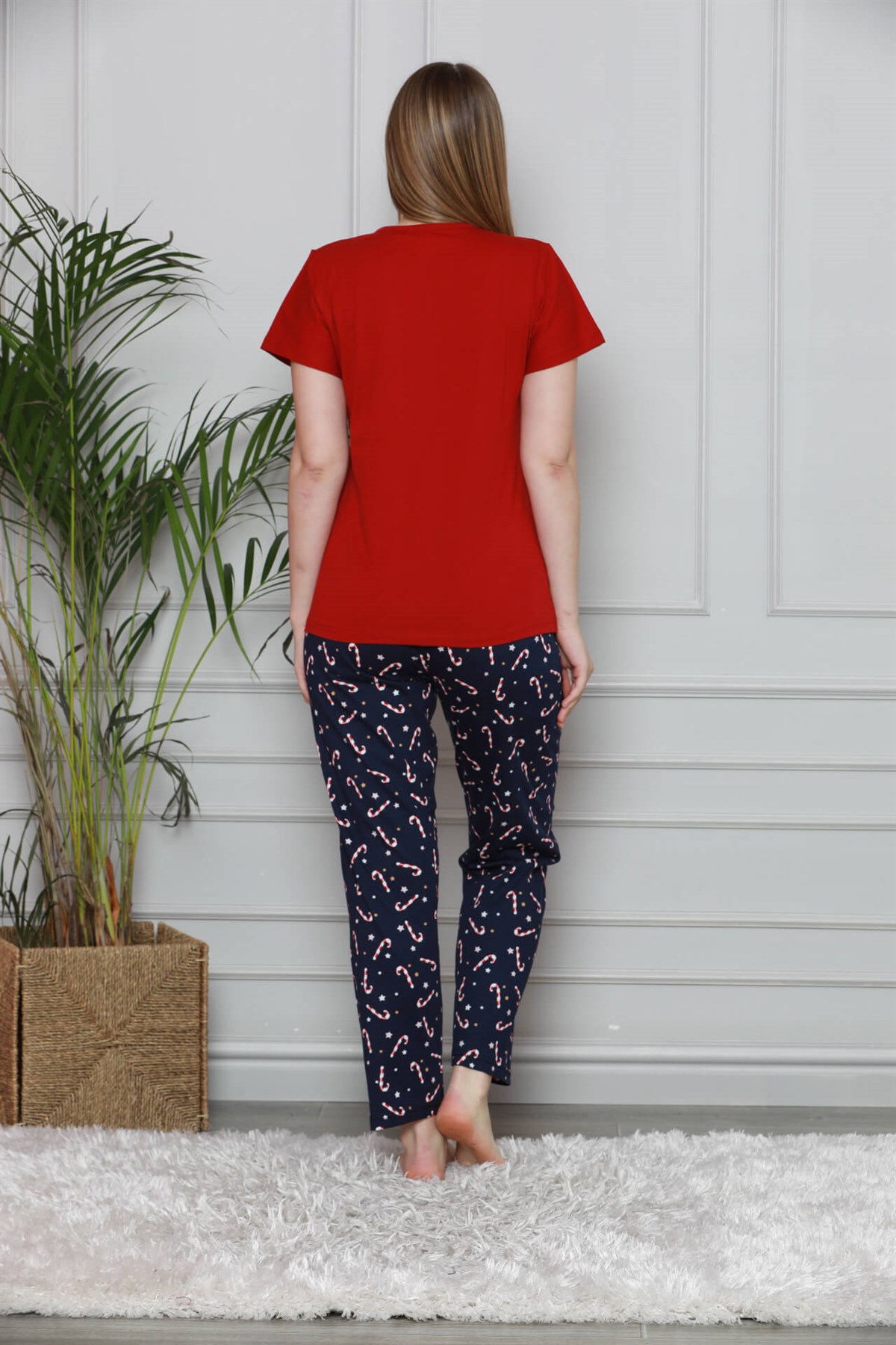 Akbeniz Kadın %100 Pamuk Penye Kısa Kol Pijama Takım 3325
