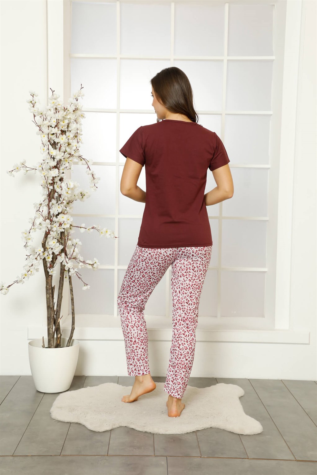 Akbeniz Kadın %100 Pamuk Penye Kısa Kol Pijama Takım 3464