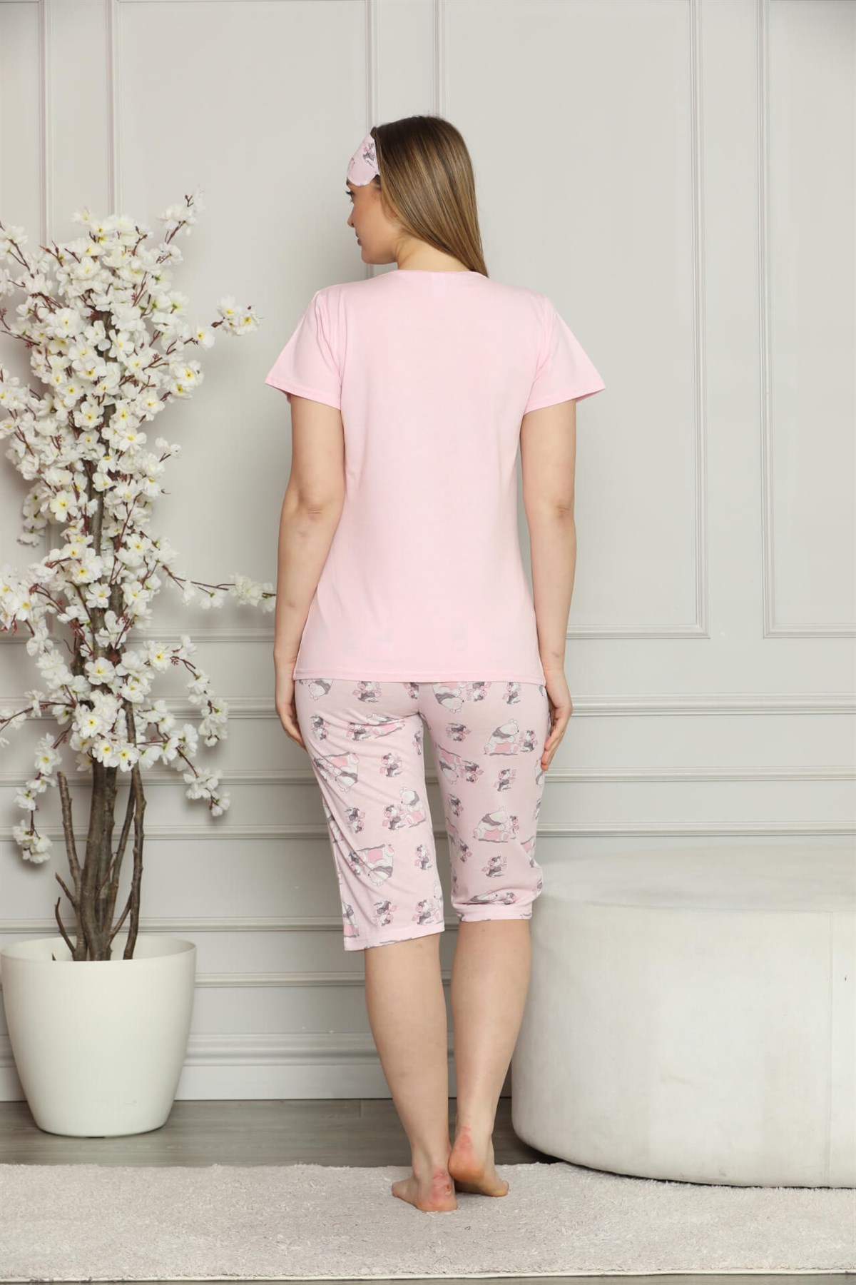 Akbeniz Kadın %100 Pamuk Penye Kısa Kol Kapri Pijama Takım 3530