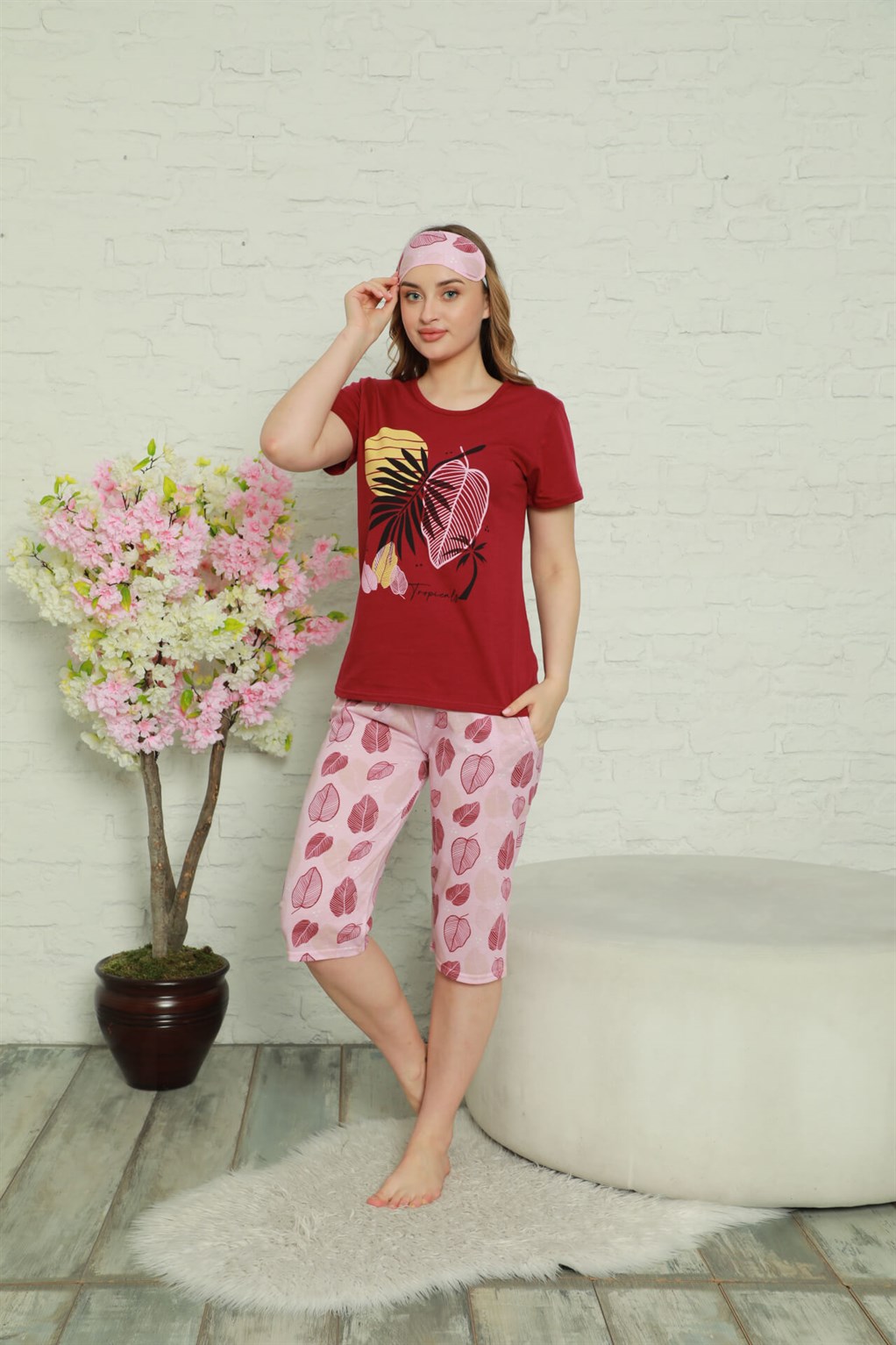 Akbeniz Kadın %100 Pamuk Penye Kısa Kol Kapri Pijama Takım 3550