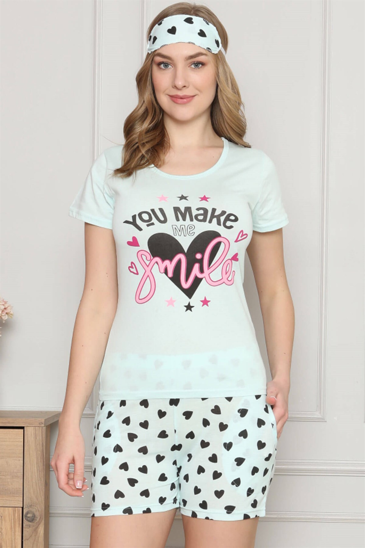Akbeniz Kadın %100 Pamuk Penye Kısa Kol Şortlu Pijama Takım 4323