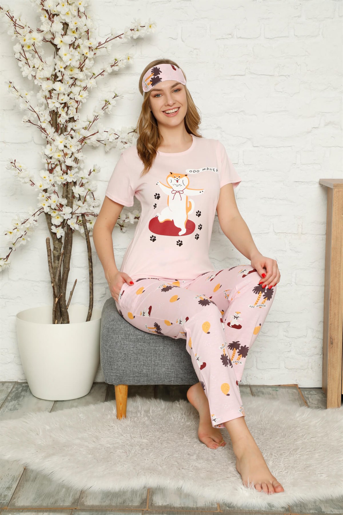 Akbeniz Kadın %100 Pamuk Penye Kısa Kol Pijama Takım 3329
