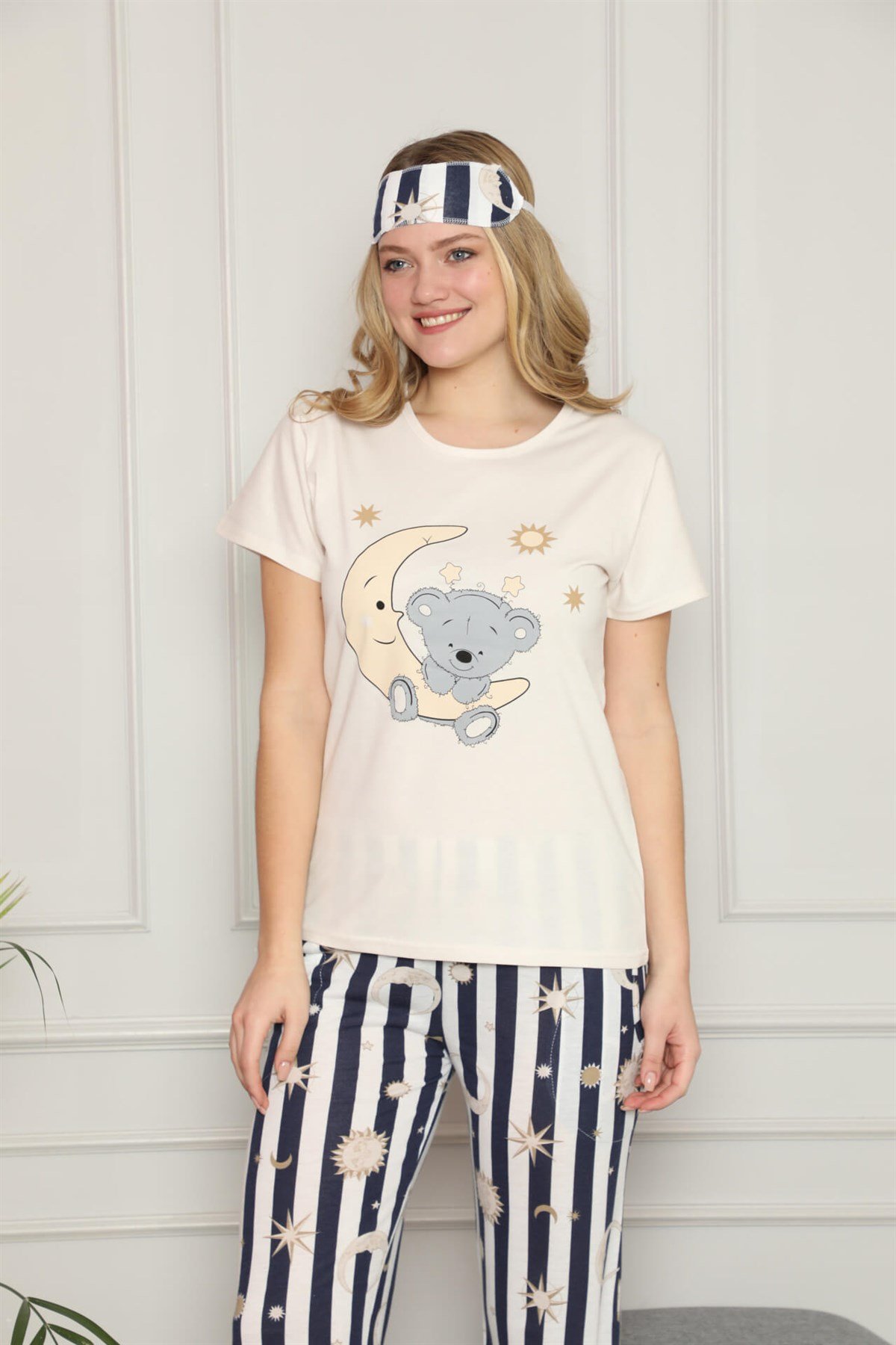 Akbeniz Kadın %100 Pamuk Penye Kısa Kol Pijama Takım 3344