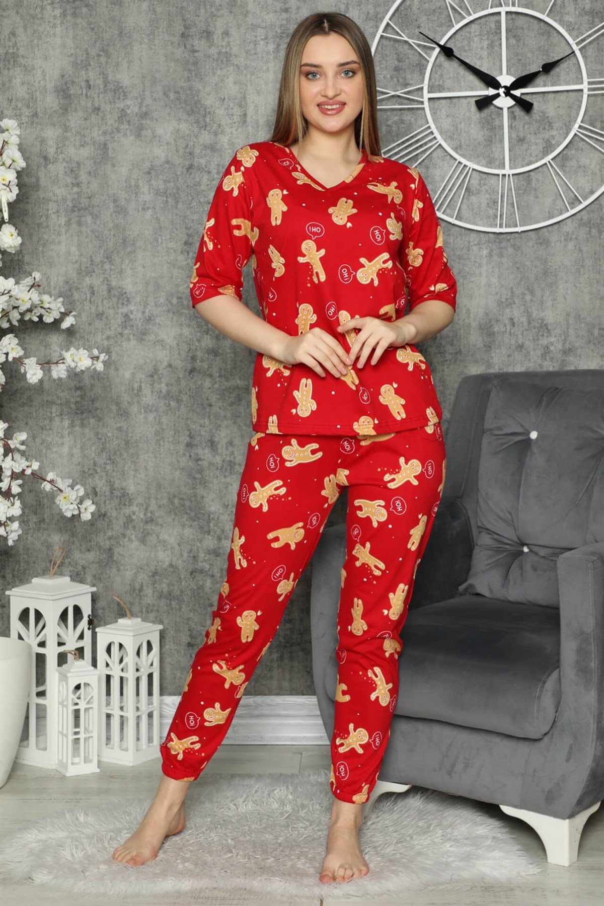 Akbeniz Kadın %100 Pamuk Penye Kısa Kol Pijama Takım 3311