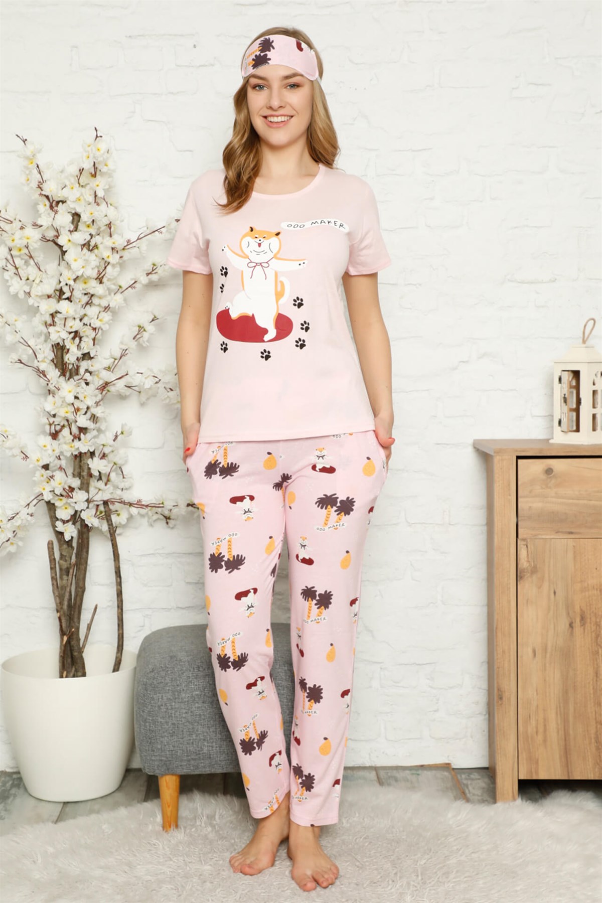Akbeniz Kadın %100 Pamuk Penye Kısa Kol Pijama Takım 3329