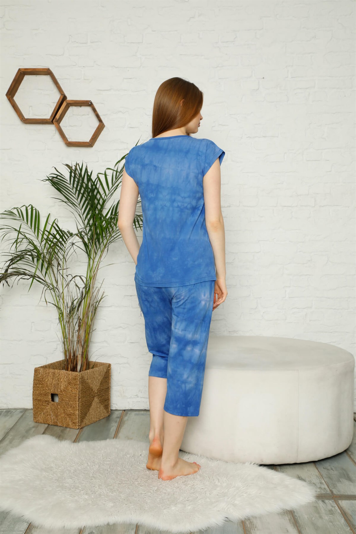 Akbeniz Kadın %100 Pamuk Penye Kolsuz Kapri Pijama Takım 3354