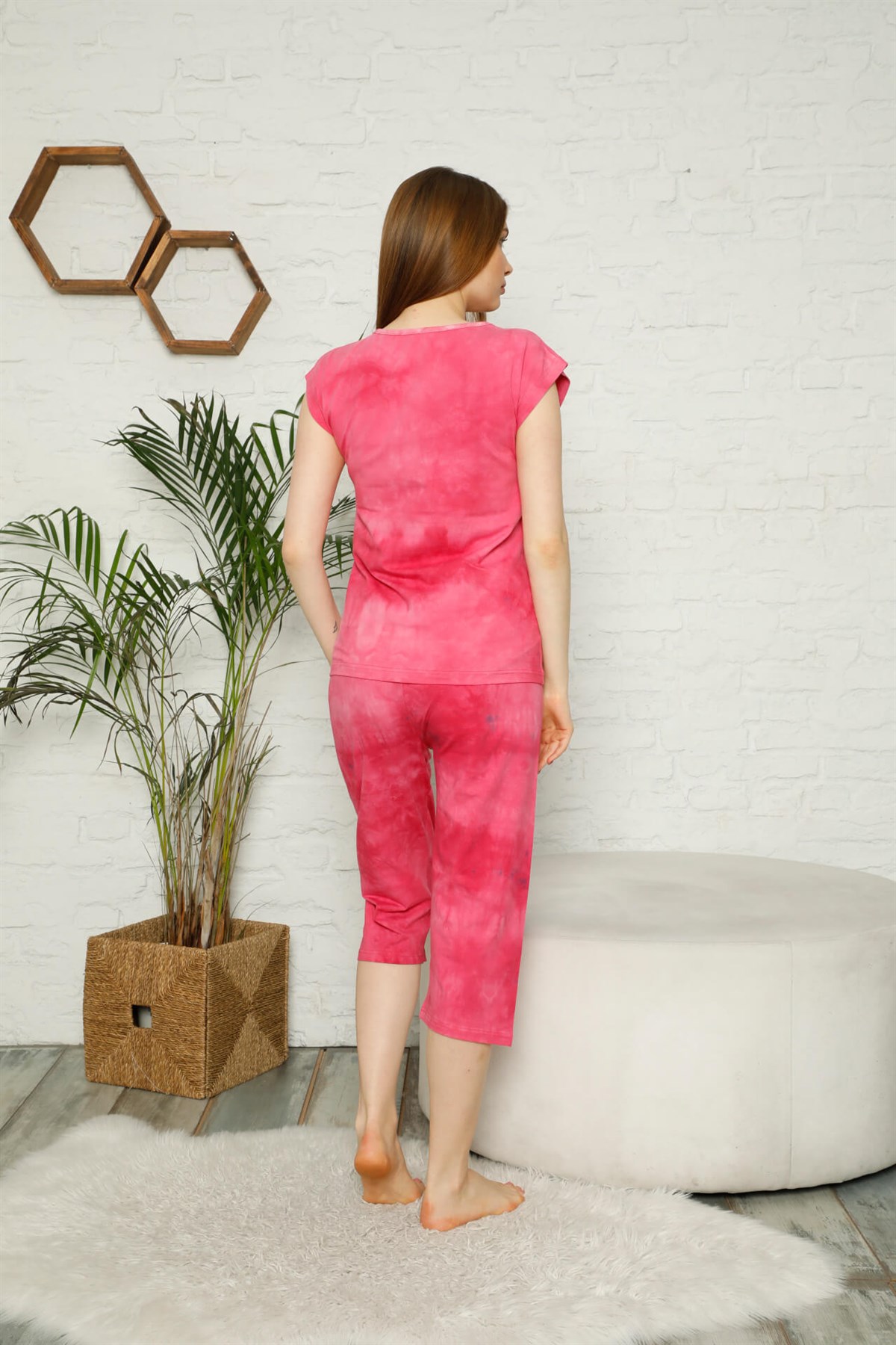 Akbeniz Kadın %100 Pamuk Penye Kolsuz Kapri Pijama Takım 3352