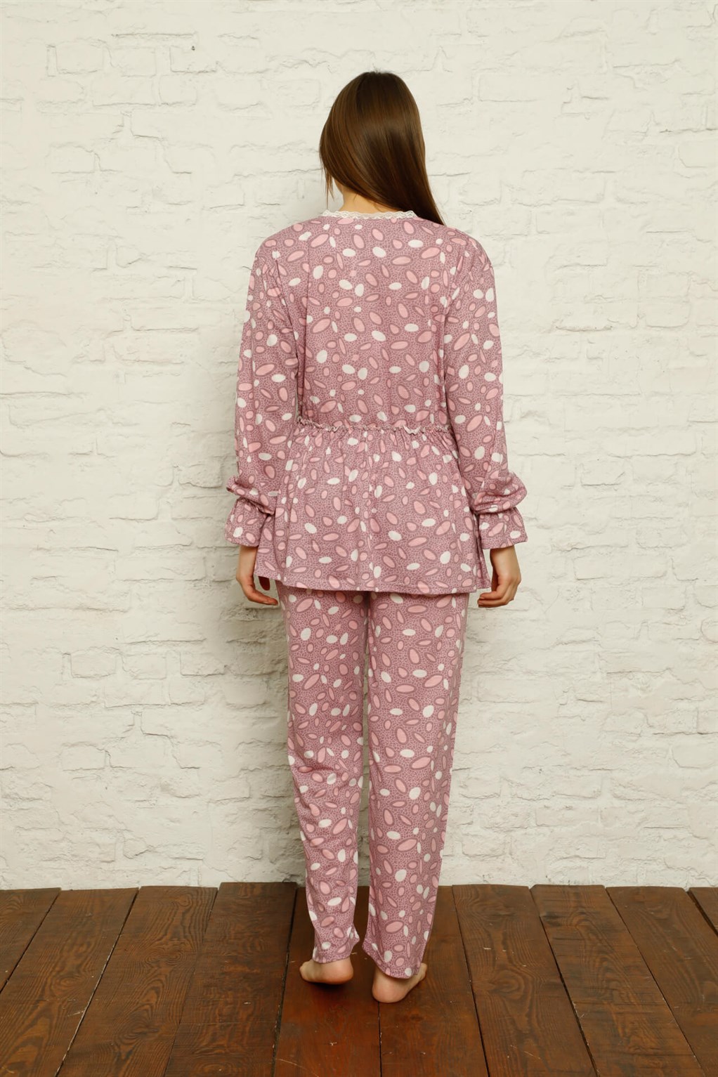 Akbeniz Kadın %100 Pamuk Penye Pileli Pijama Takım 17102
