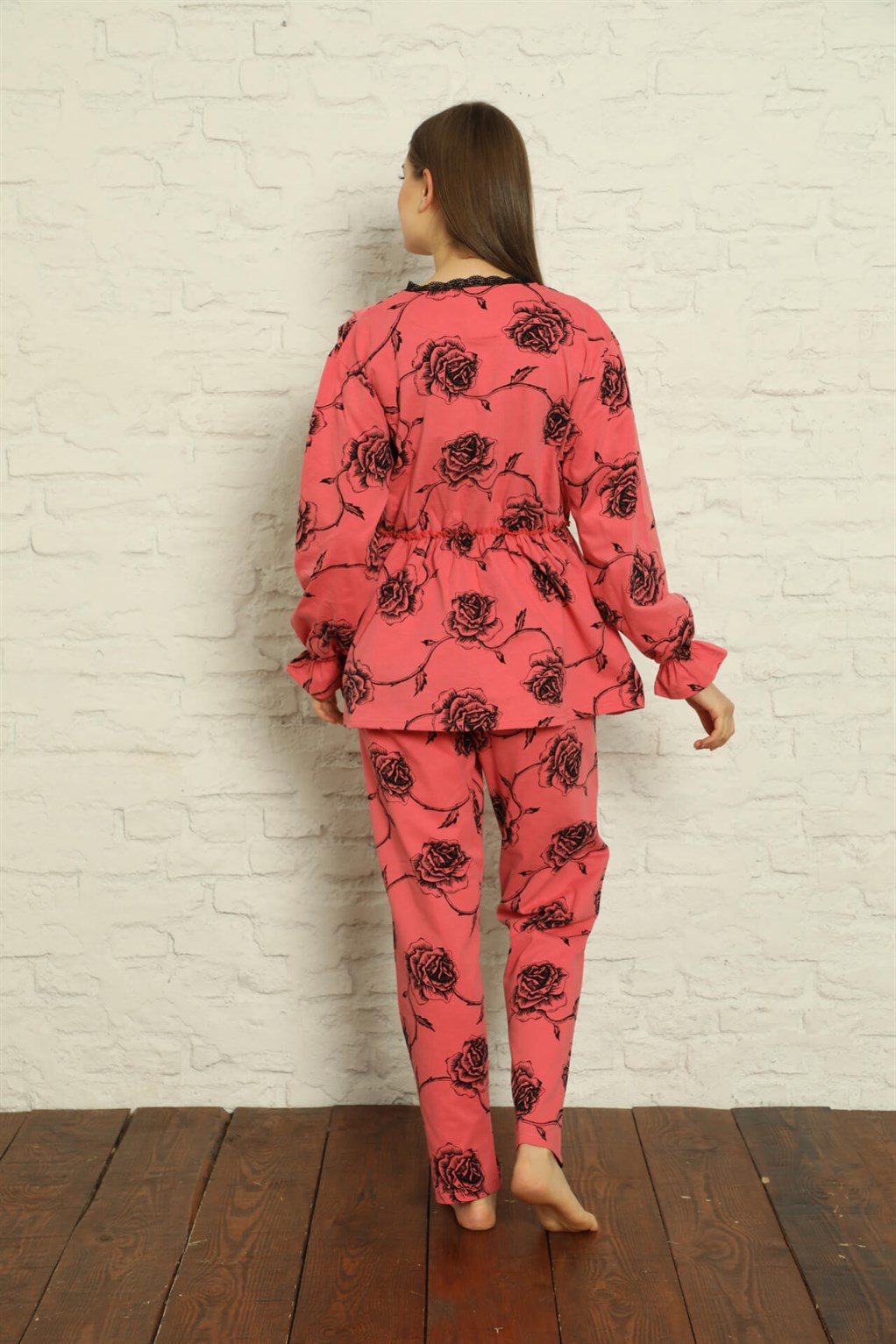 Akbeniz Kadın %100 Pamuk Penye Pileli Pijama Takım 17107