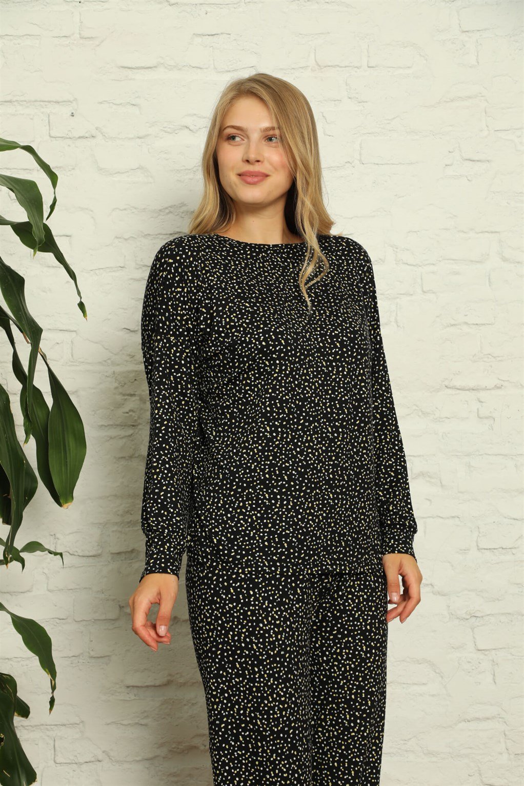 Akbeniz Kadın %100 Pamuk Penye Uzun Kol Pijama Takım 3417