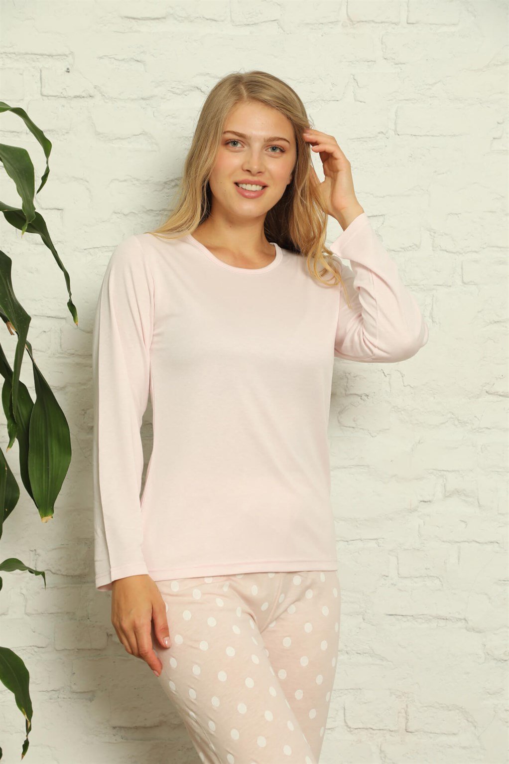 Akbeniz Kadın %100 Pamuk Penye Uzun Kol Pijama Takım 3416