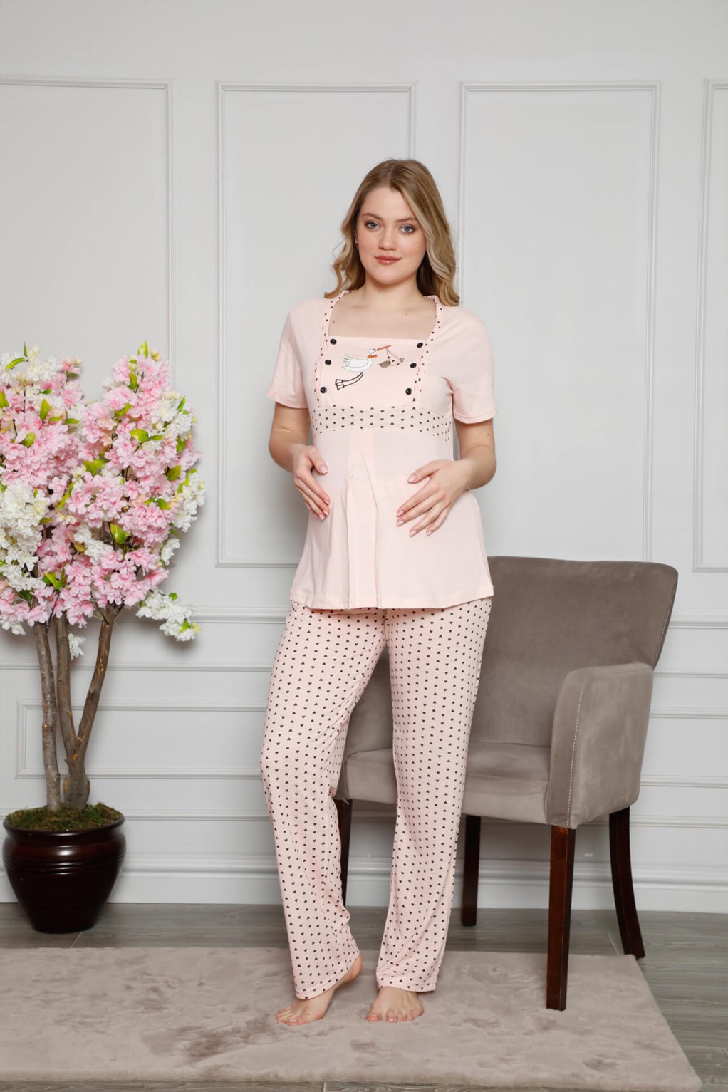 Akbeniz Kadın %100 Pamuklu Hamile Pijama Takımı 4507