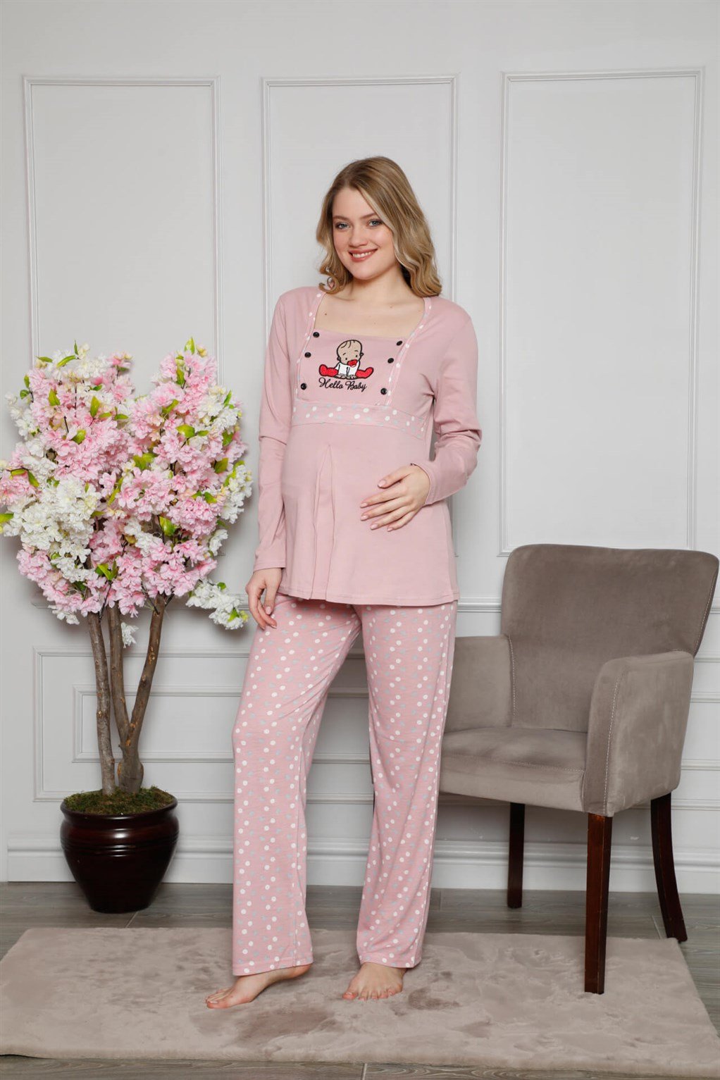 Akbeniz Kadın %100 Pamuklu Hamile Pijama Takımı 4515