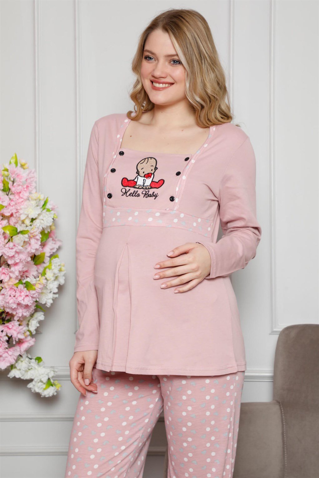 Akbeniz Kadın %100 Pamuklu Hamile Pijama Takımı 4515