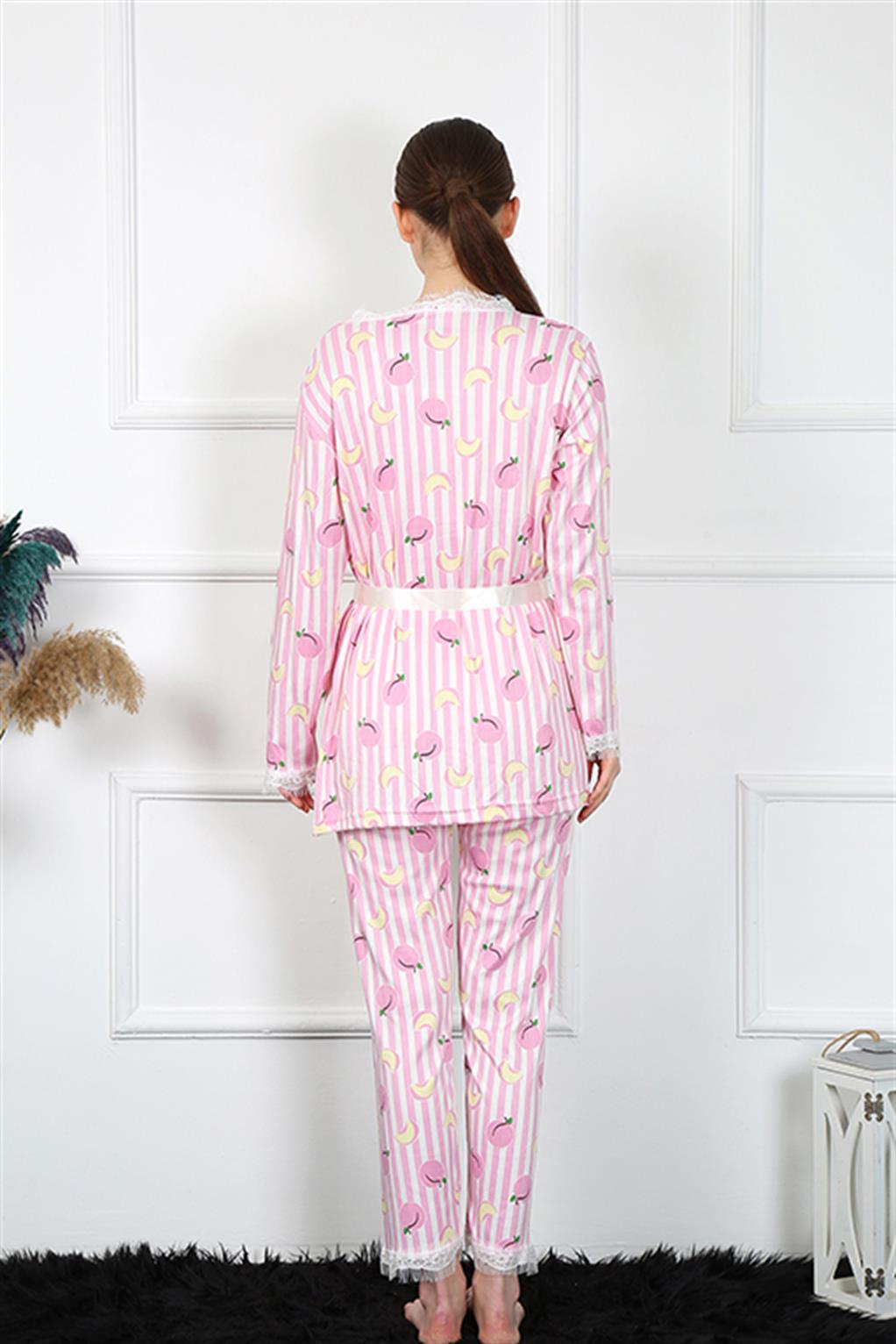 Akbeniz Kadın 3'lü Pembe Sabahlık Pijama Takım 16104