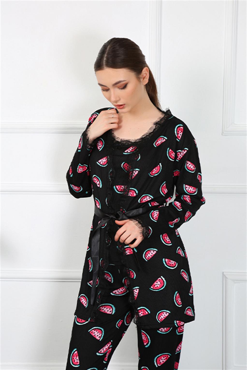 Akbeniz Kadın 3'lü Sabahlık Pijama Takım 16107