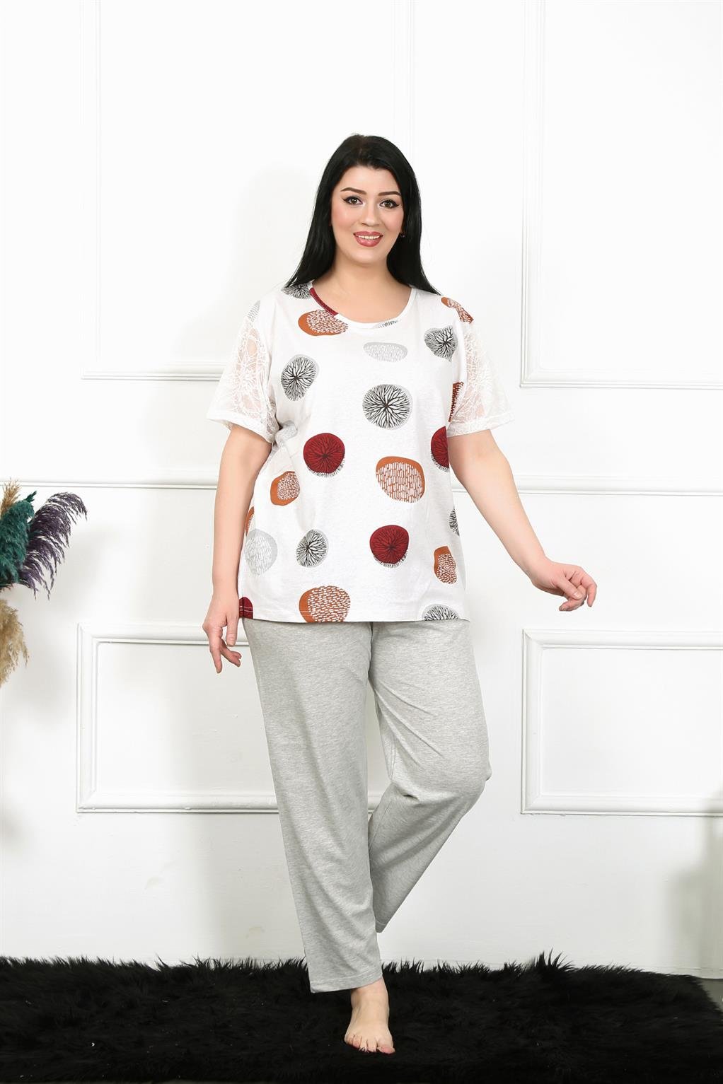 Akbeniz Kadın 5XL-6XL-7XL-8XL Büyük Beden Kısa Kol Pijama Takım 75002