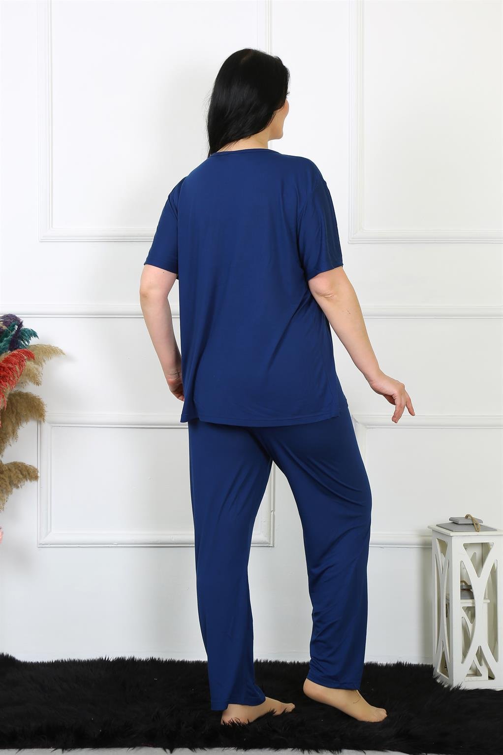 Akbeniz Kadın 5XL-6XL-7XL-8XL Büyük Beden Lacivert Kısa Kol Pijama Takım 75012