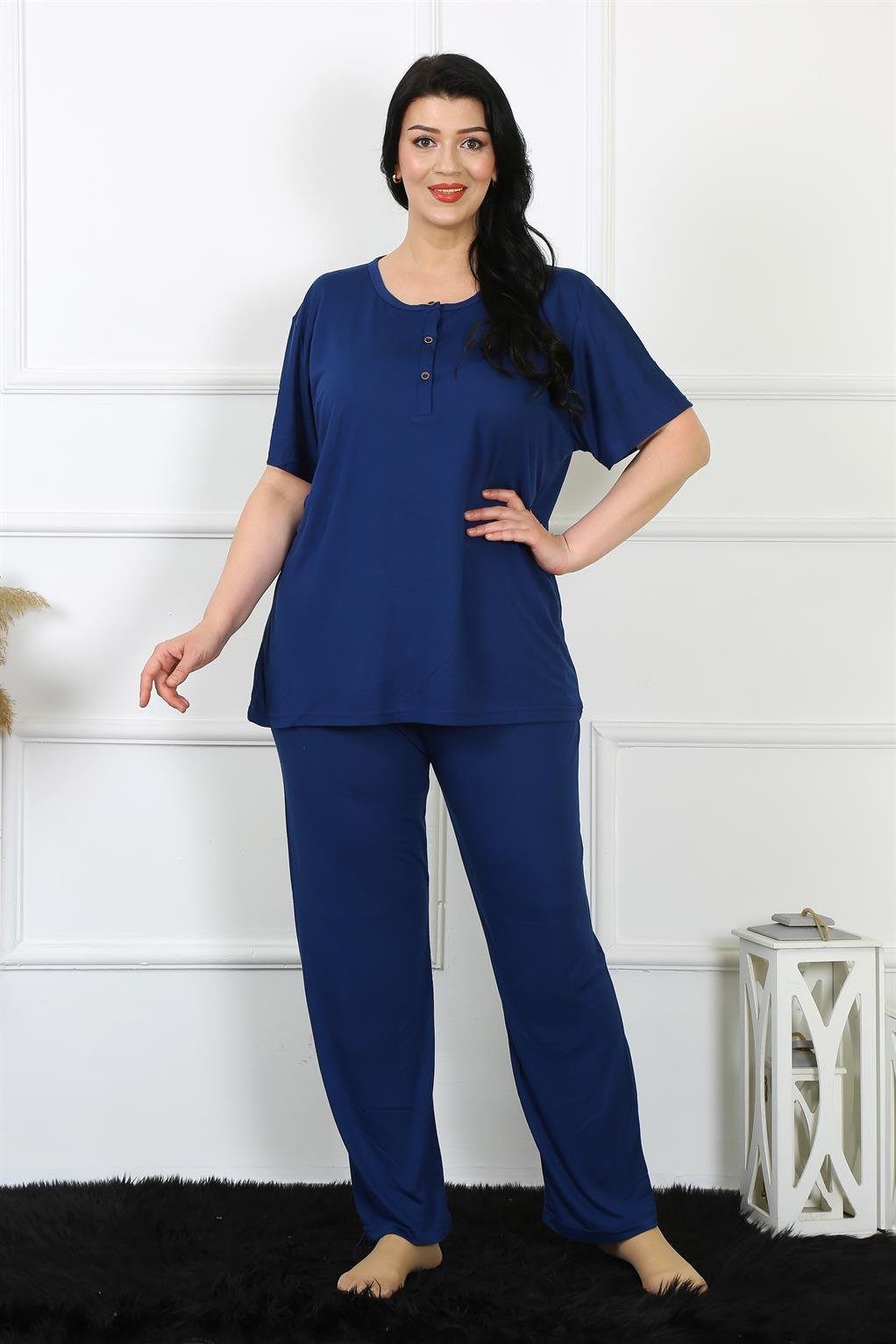 Akbeniz Kadın 5XL-6XL-7XL-8XL Büyük Beden Lacivert Kısa Kol Pijama Takım 75012
