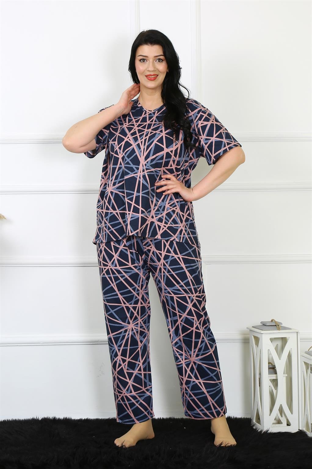 Akbeniz Kadın 5XL-6XL-7XL-8XL Büyük Beden Kısa Kol Pijama Takım 75008