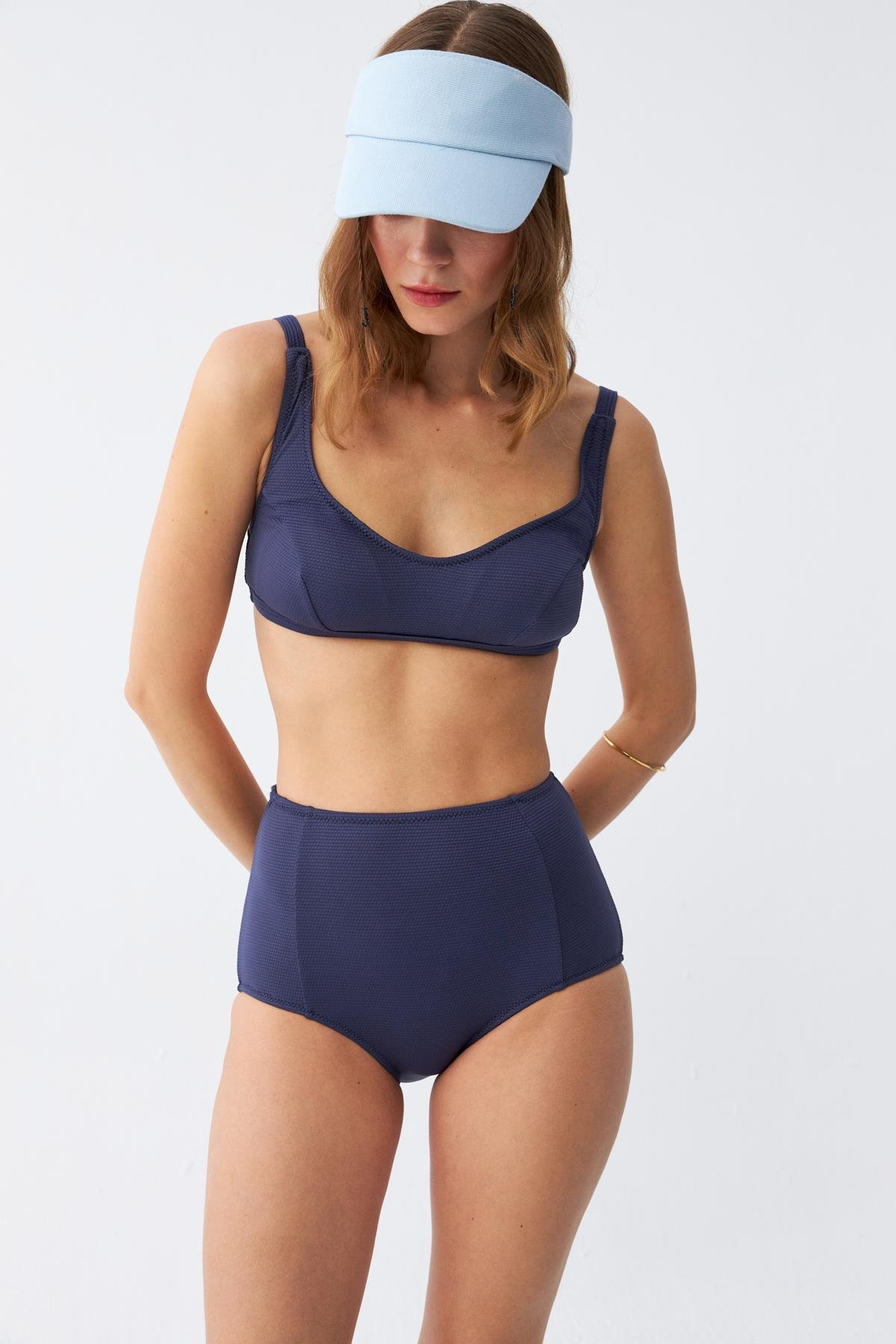 Akbeniz Kadın Basic Lacivert Pedli Yüksek Bel Bikini Takımı