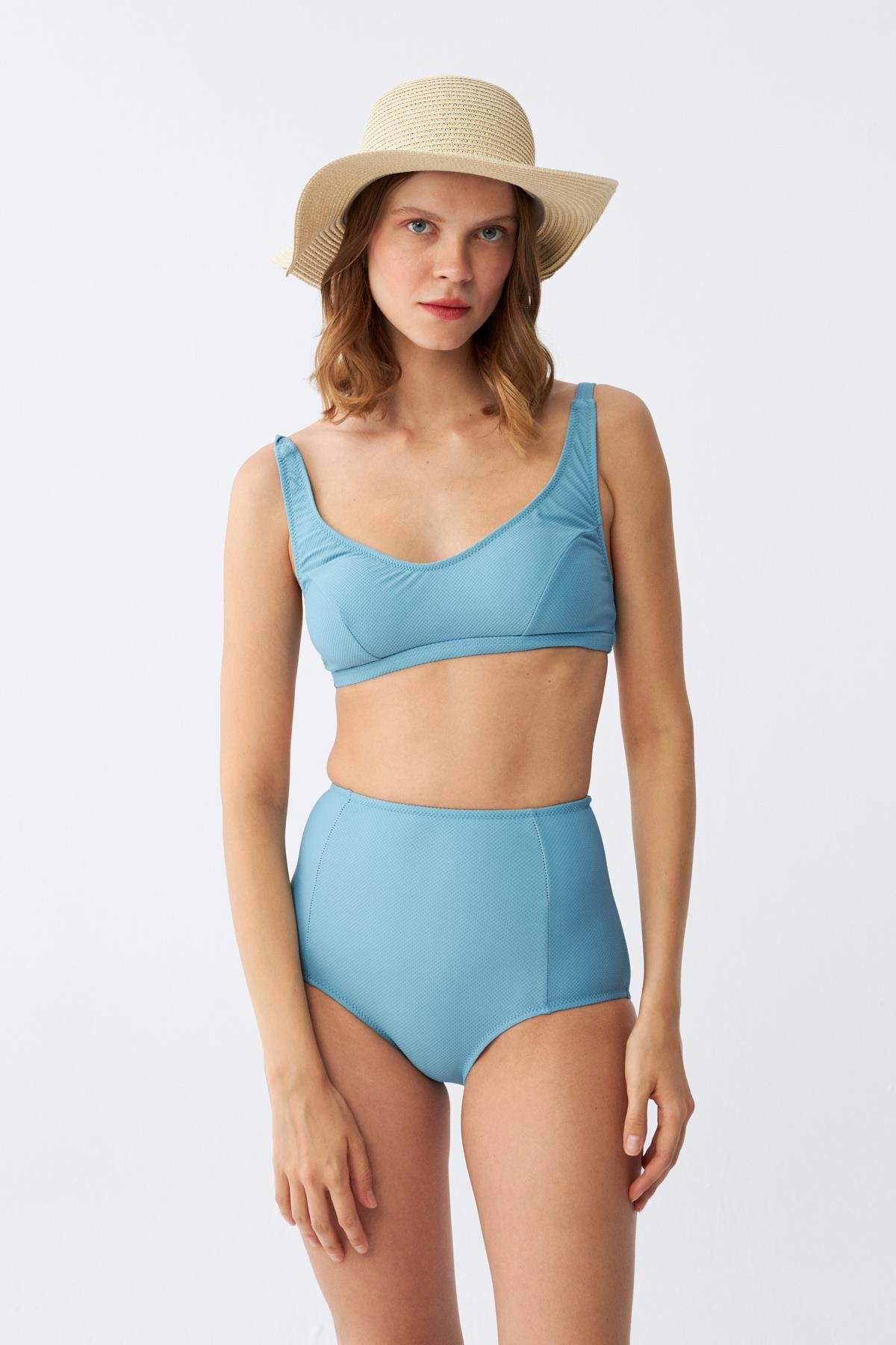 Akbeniz Kadın Basic Turkuaz Pedli Yüksek Bel Bikini Takımı