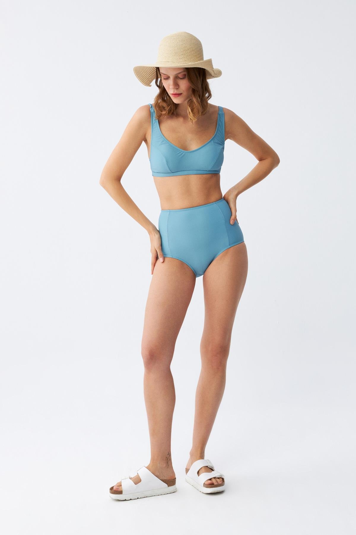 Akbeniz Kadın Basic Turkuaz Pedli Yüksek Bel Bikini Takımı