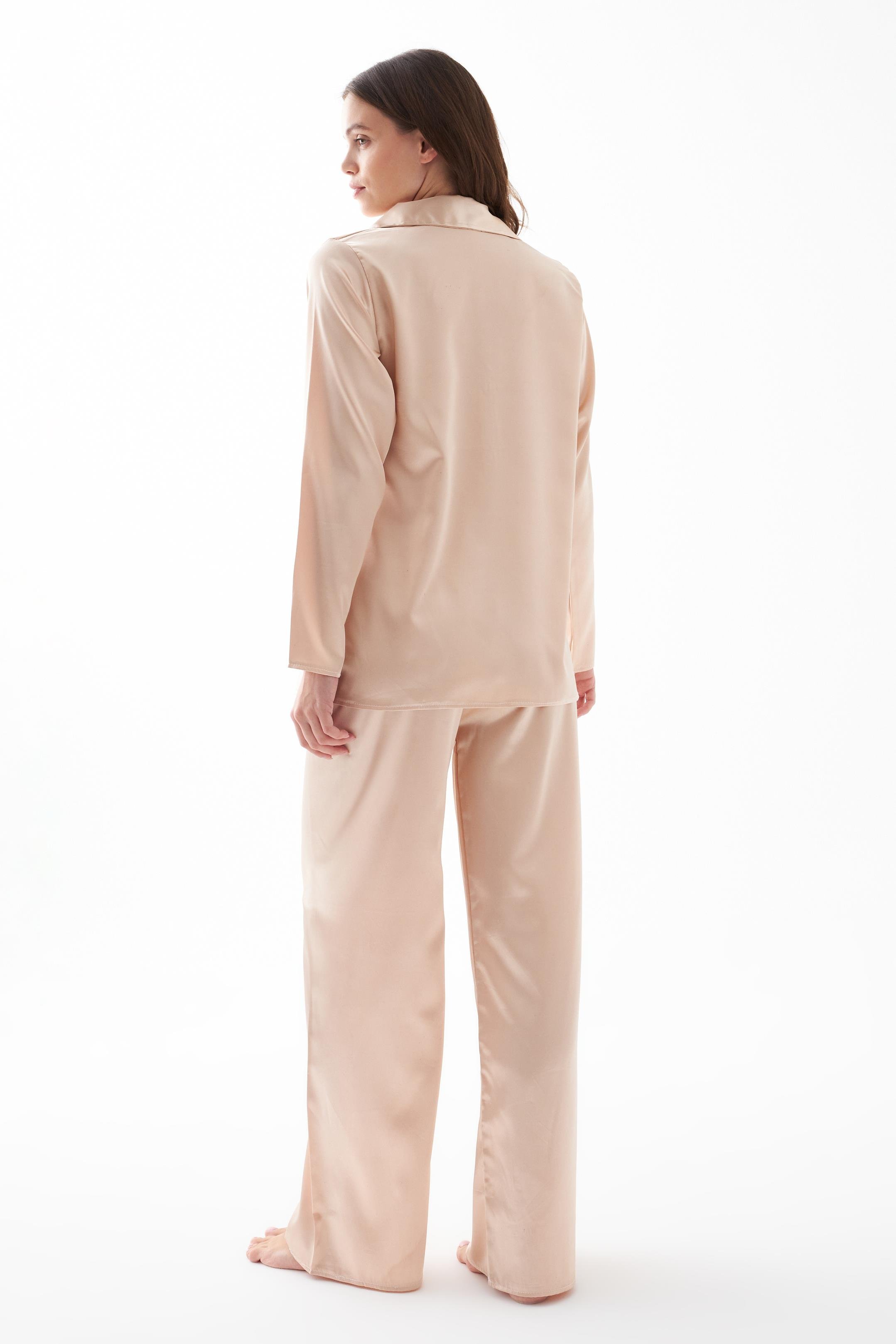 Akbeniz Kadın Bej Oversize Saten Pijama Takımı