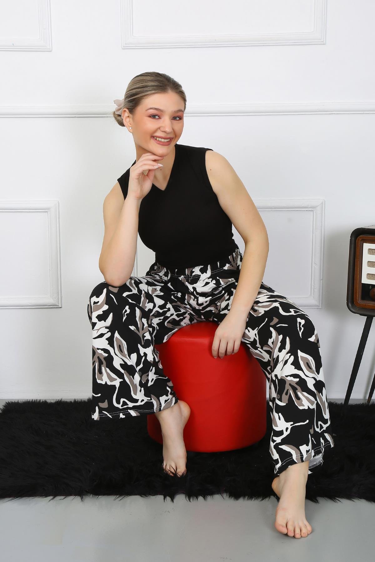 Akbeniz Kadın Bol Paça Penye Haki Alt Üst Takım 5502