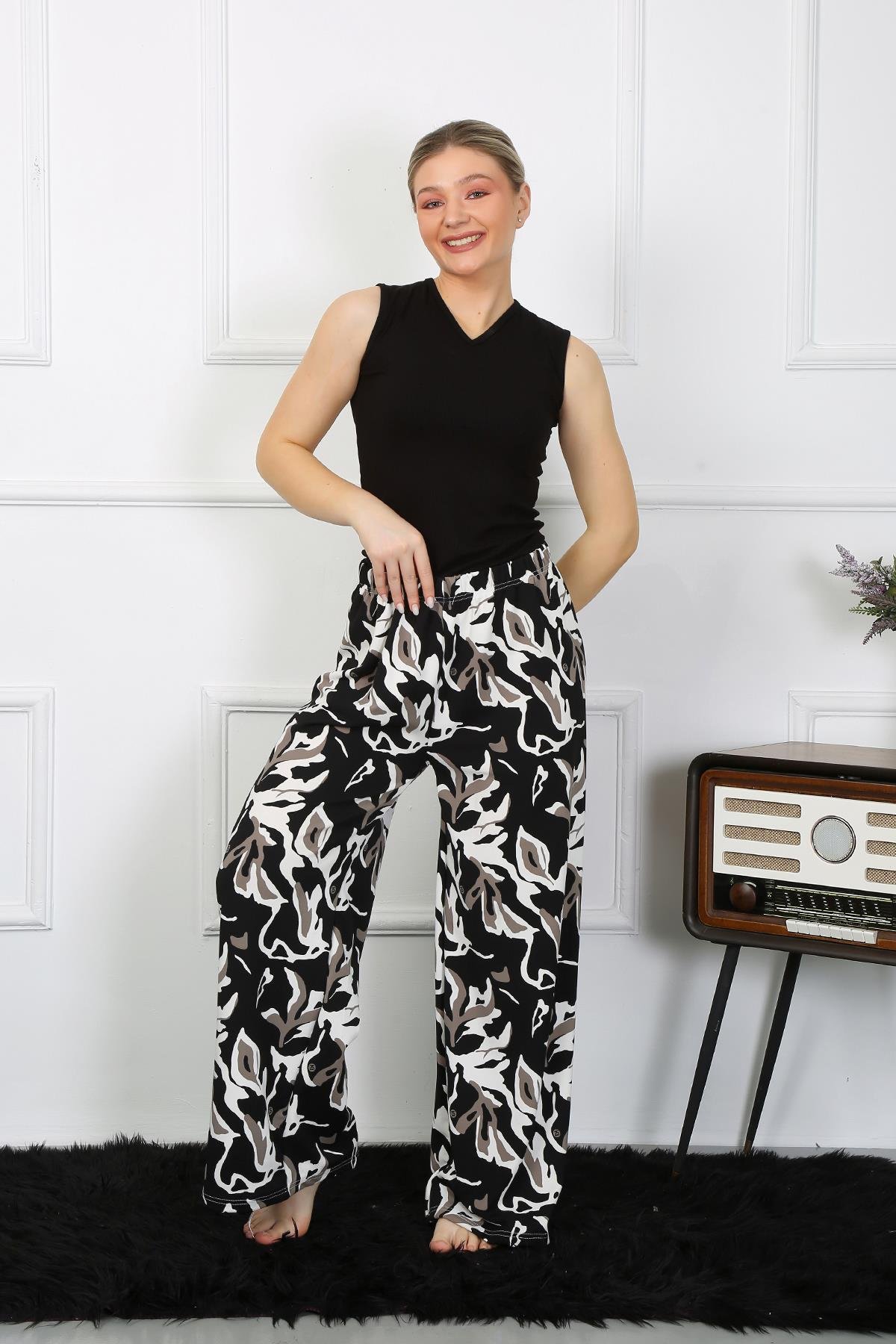 Akbeniz Kadın Bol Paça Penye Haki Alt Üst Takım 5502