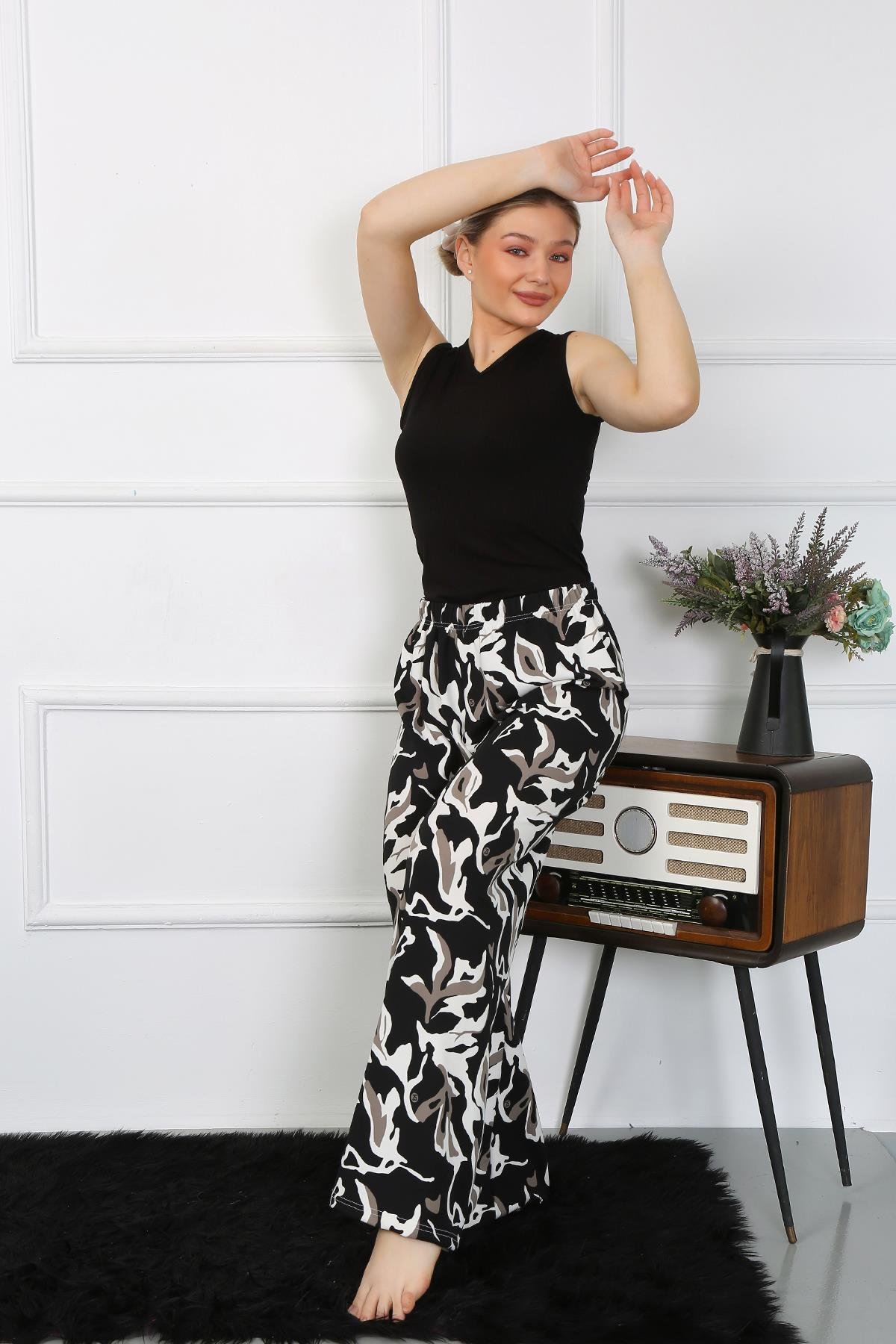 Akbeniz Kadın Bol Paça Penye Haki Alt Üst Takım 5502