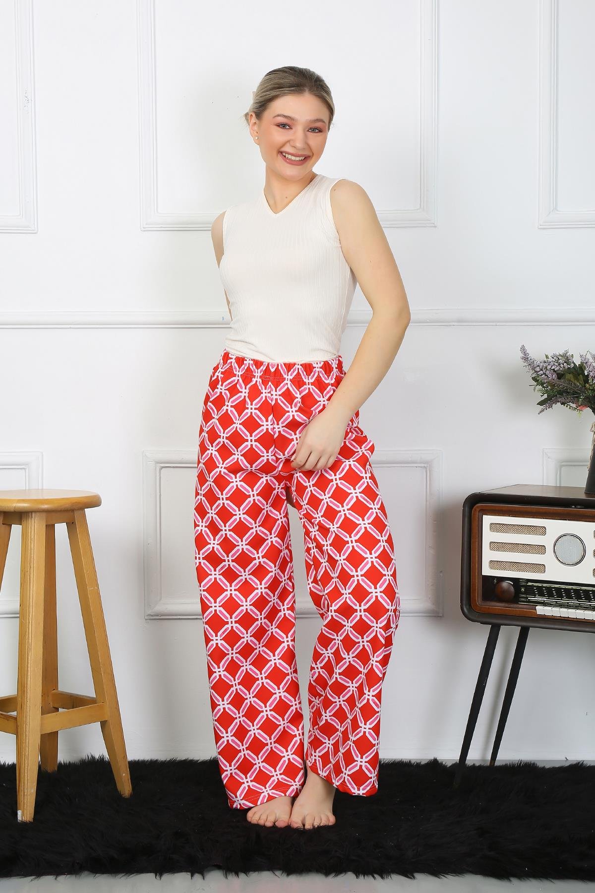 Akbeniz Kadın Bol Paça Penye Kırmızı Alt Üst Takım 5501