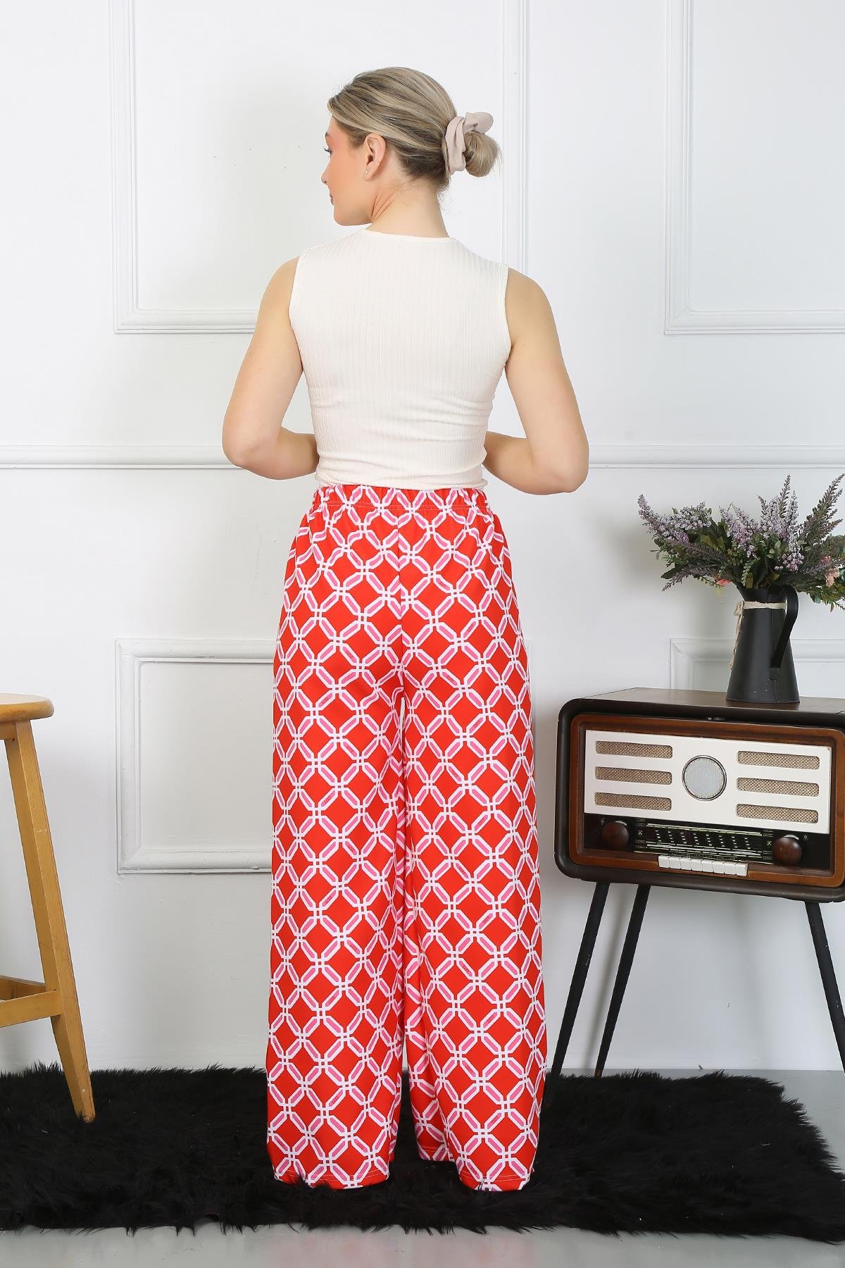 Akbeniz Kadın Bol Paça Penye Kırmızı Alt Üst Takım 5501