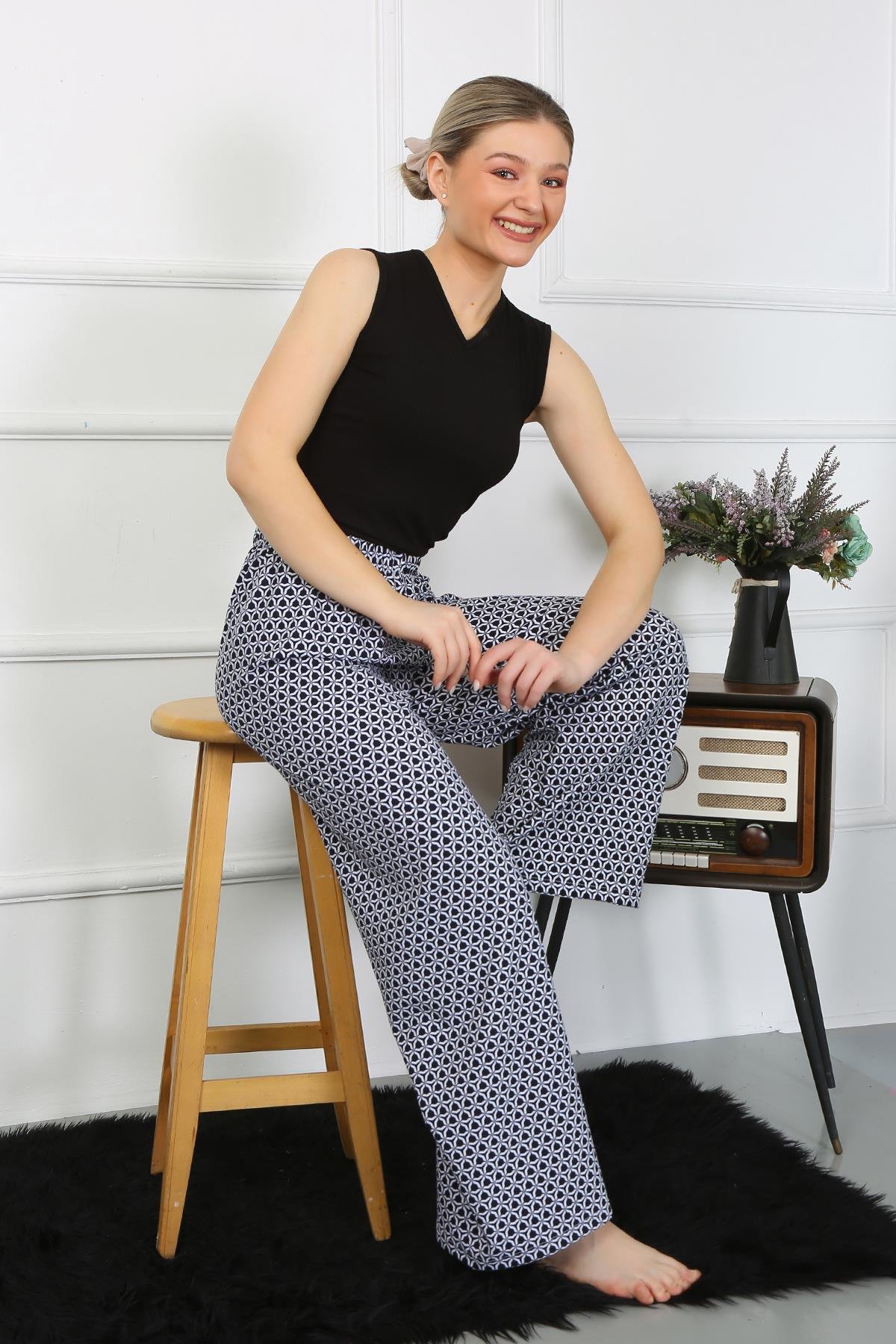 Akbeniz Kadın Bol Paça Penye Siyah Alt Üst Takım 5502