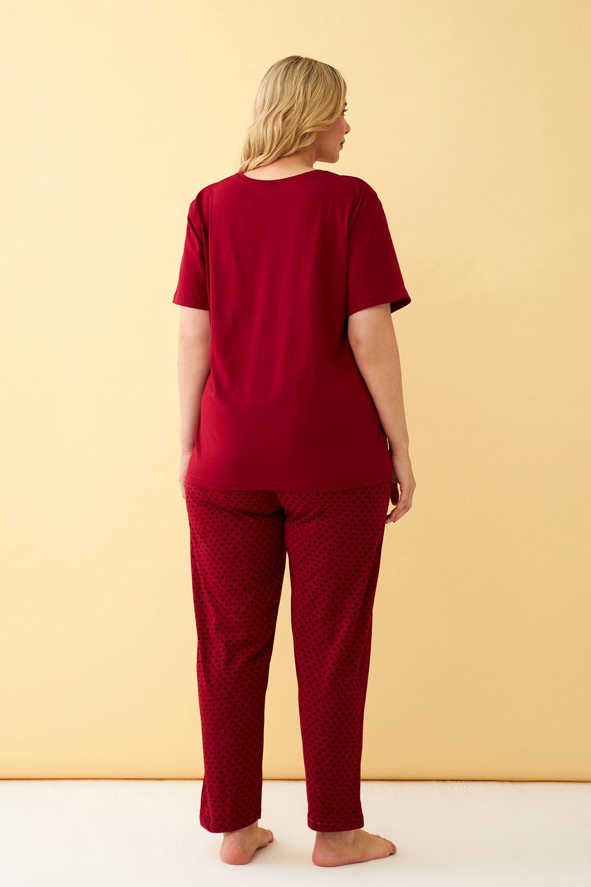 Akbeniz Kadın Bordo Love Yazılı Büyük Beden Pijama Takımı