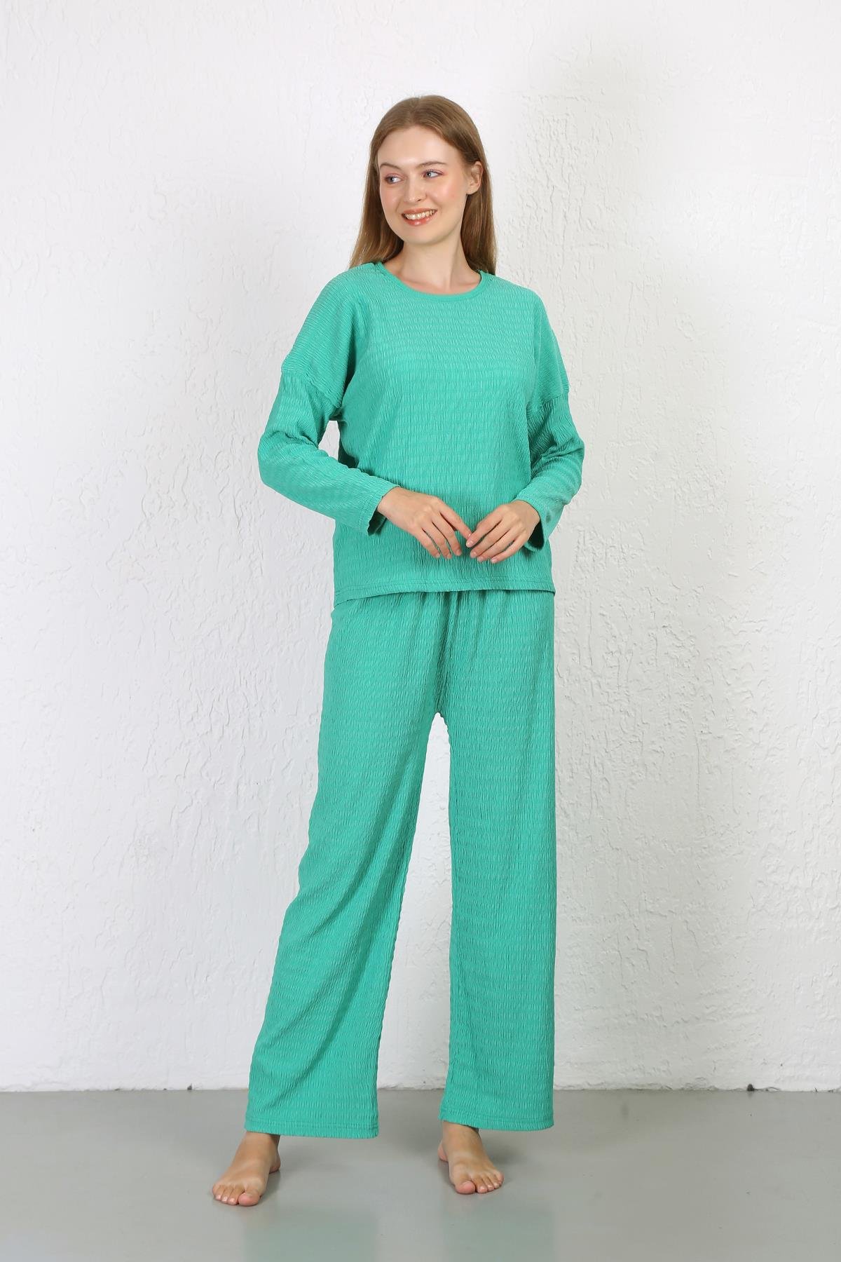 Akbeniz Kadın Bürümcük Kumaş Pijama Takım Yeşil 4233