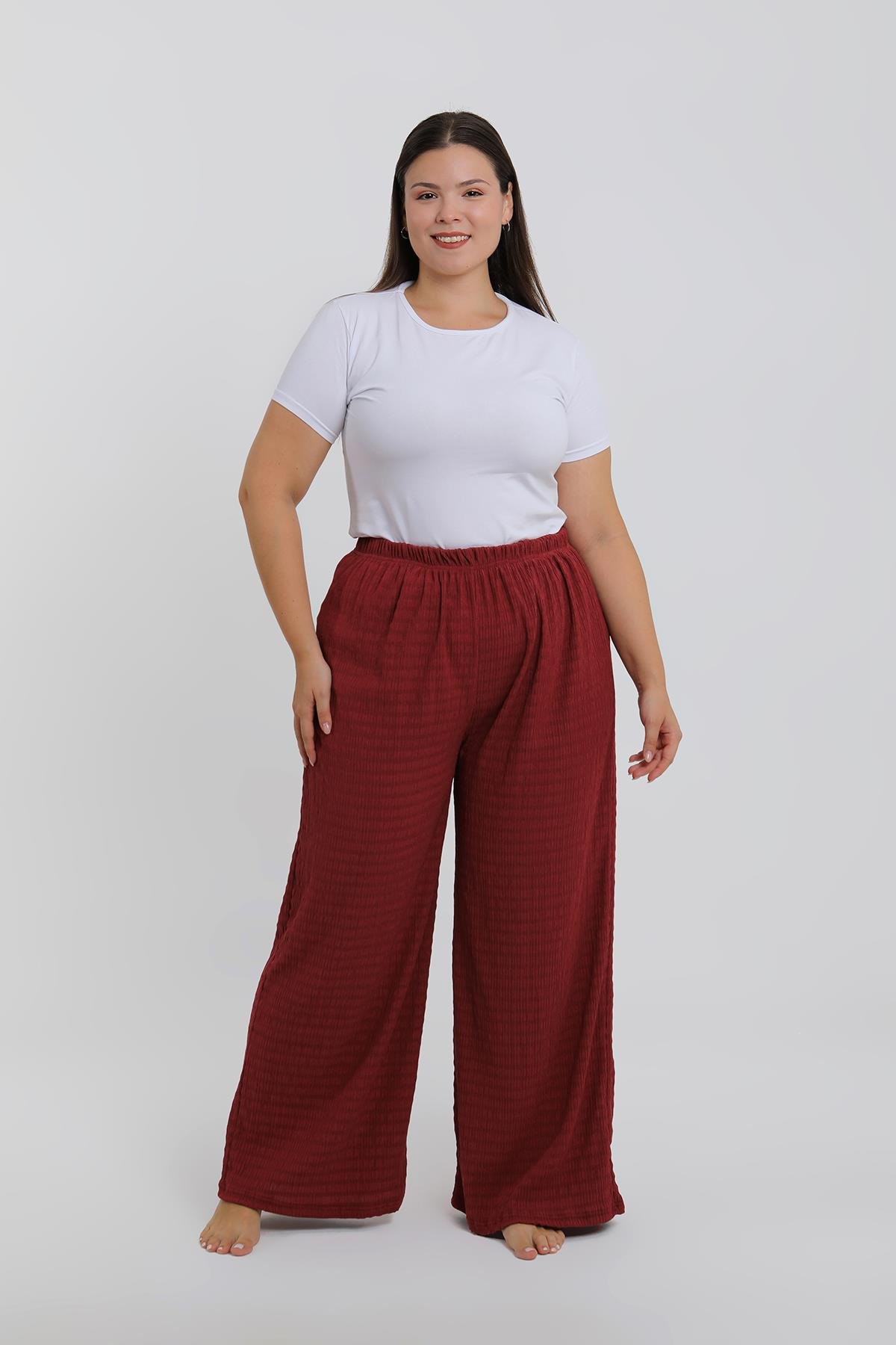 Akbeniz Kadın Büyük Beden Bordo Rahat Kesim Baggy Tek Alt