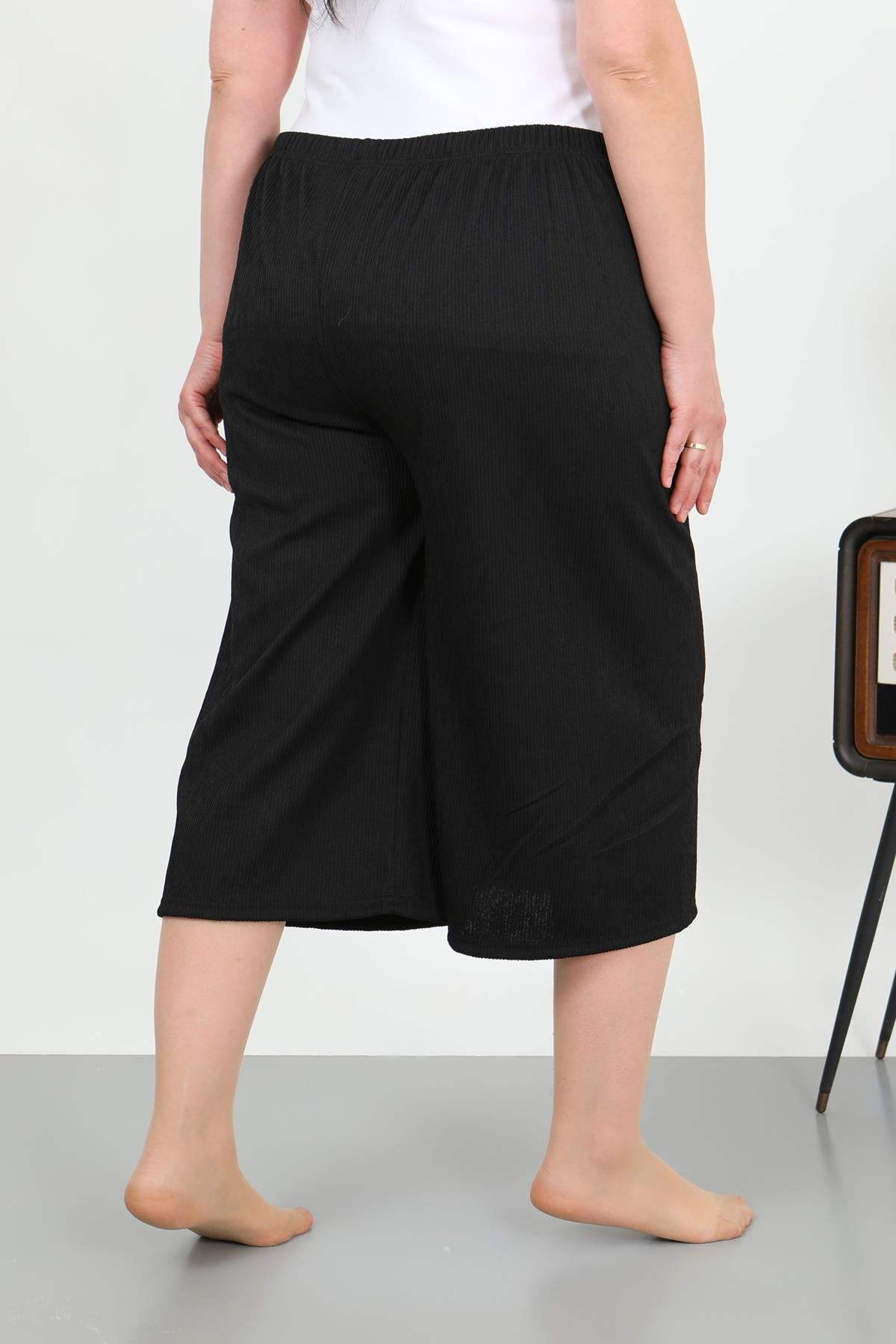 Akbeniz Kadın Büyük Beden Bürümcük Kapri 27561Siyah